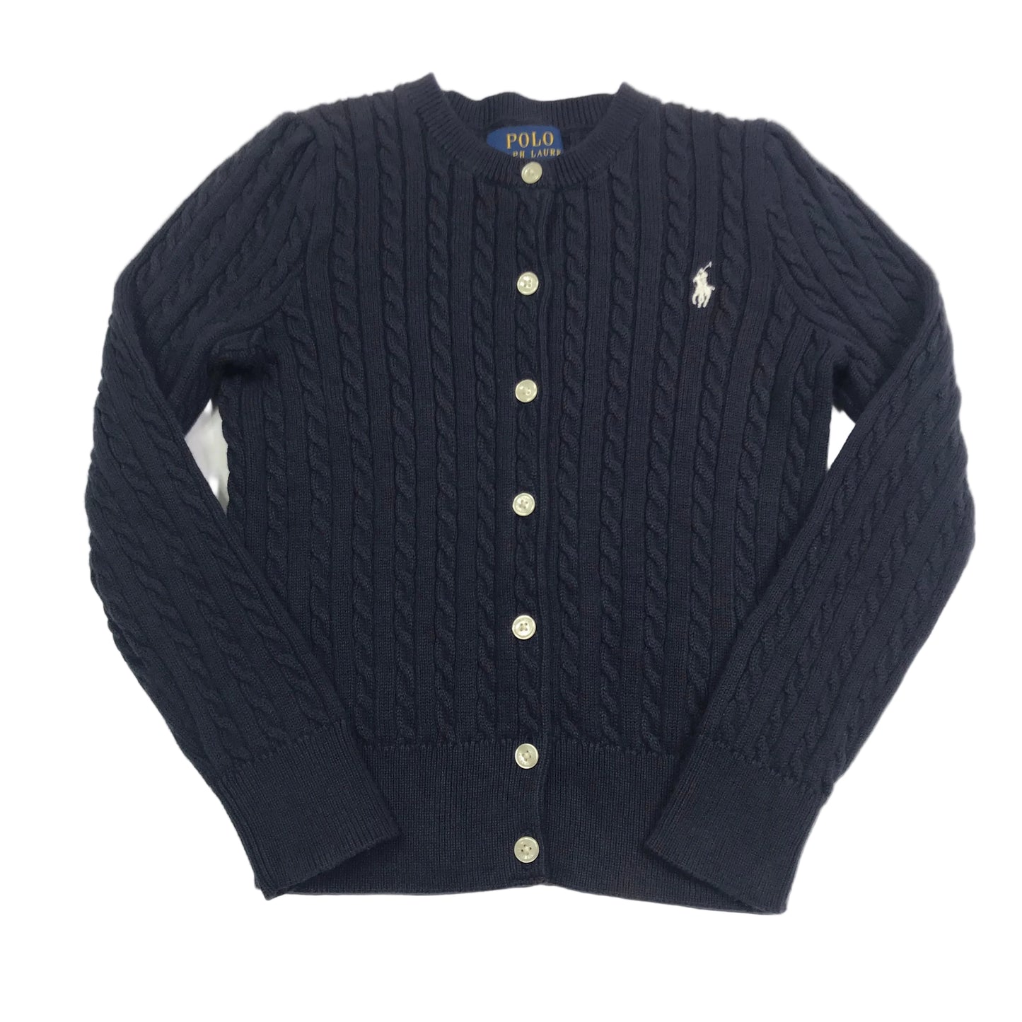 Polo Ralph Lauren Mini-Cable Cotton Cardigan Sweater Navy Blue Girls Size 5