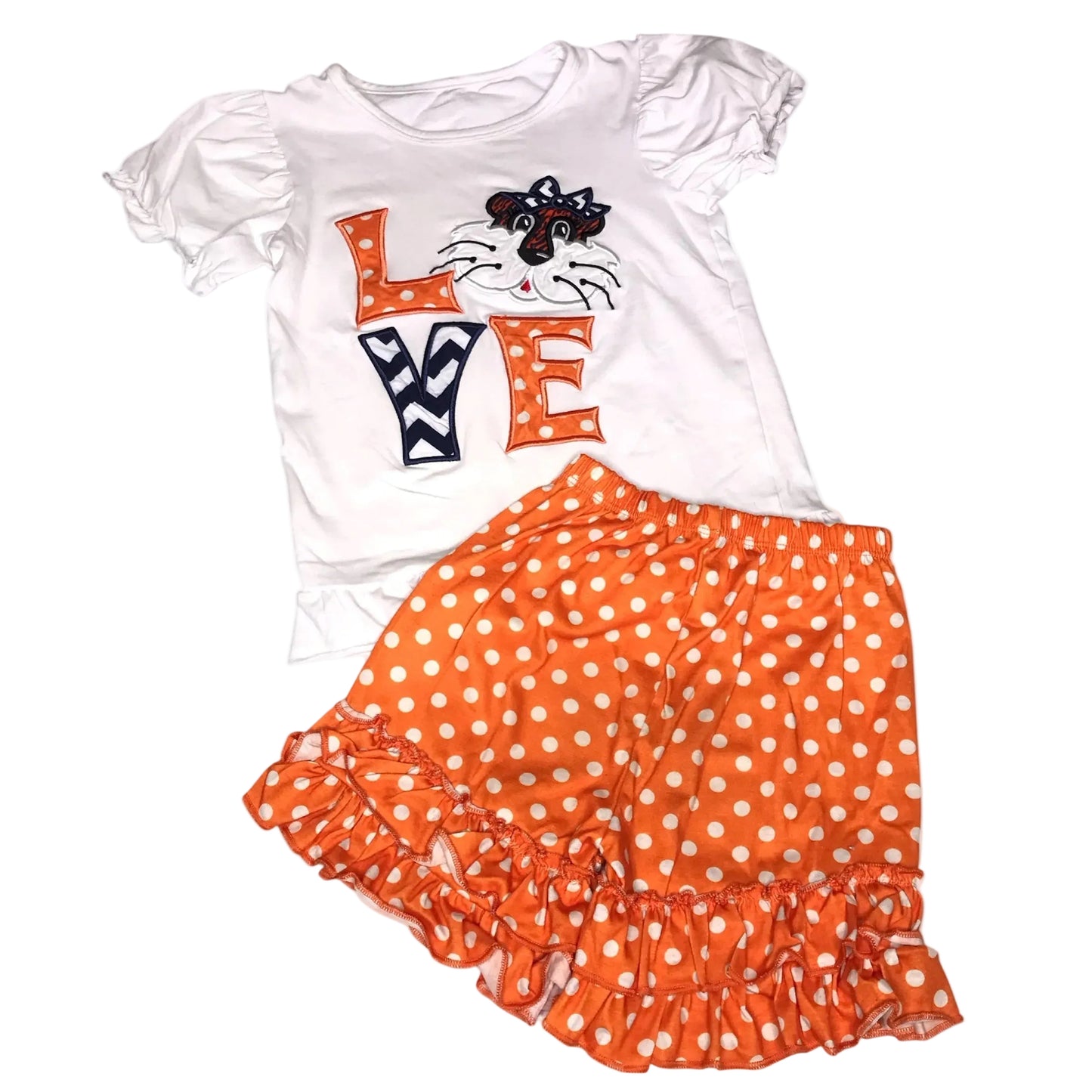 Aubie The Tiger Auburn War Eagle Girl Two Piece Short Set Size 6-7