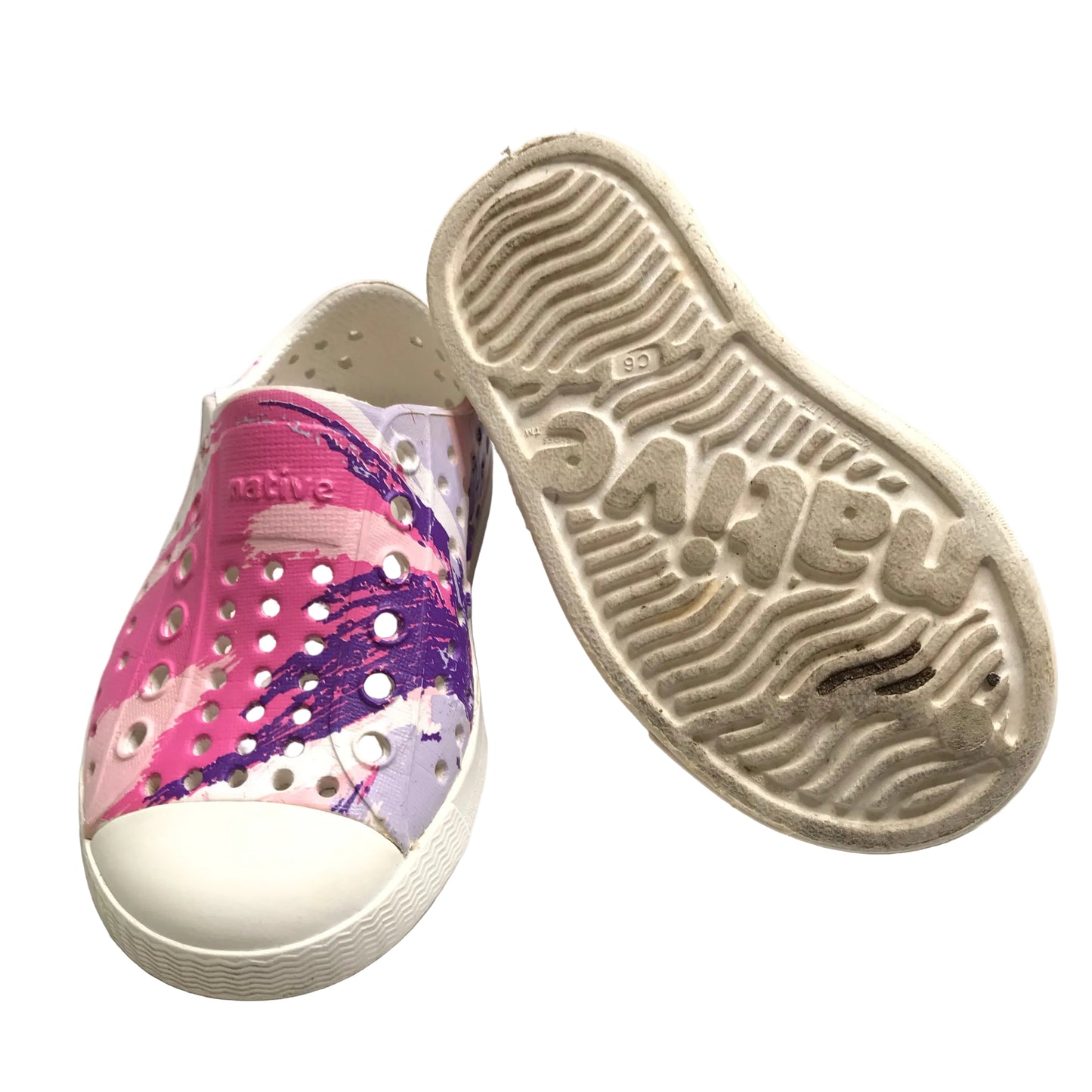 Native Jefferson Slip On Waterproof Sneakers Shoes Purple Pink Splatter Girl Shoes Size C6