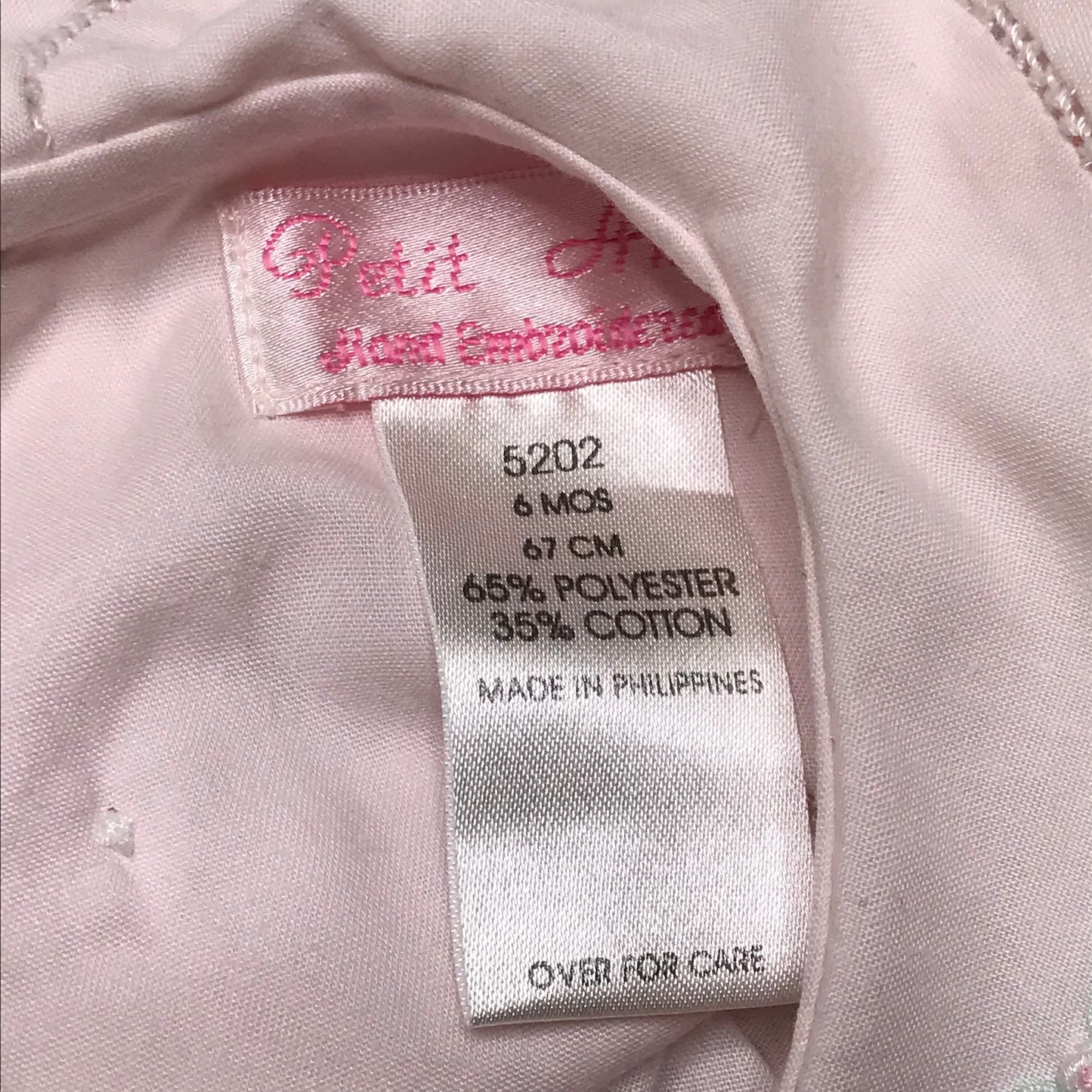 Petit Ami Smocked French Bubble Romper Floral Embroidery Light Pink Baby Girl Size 6M
