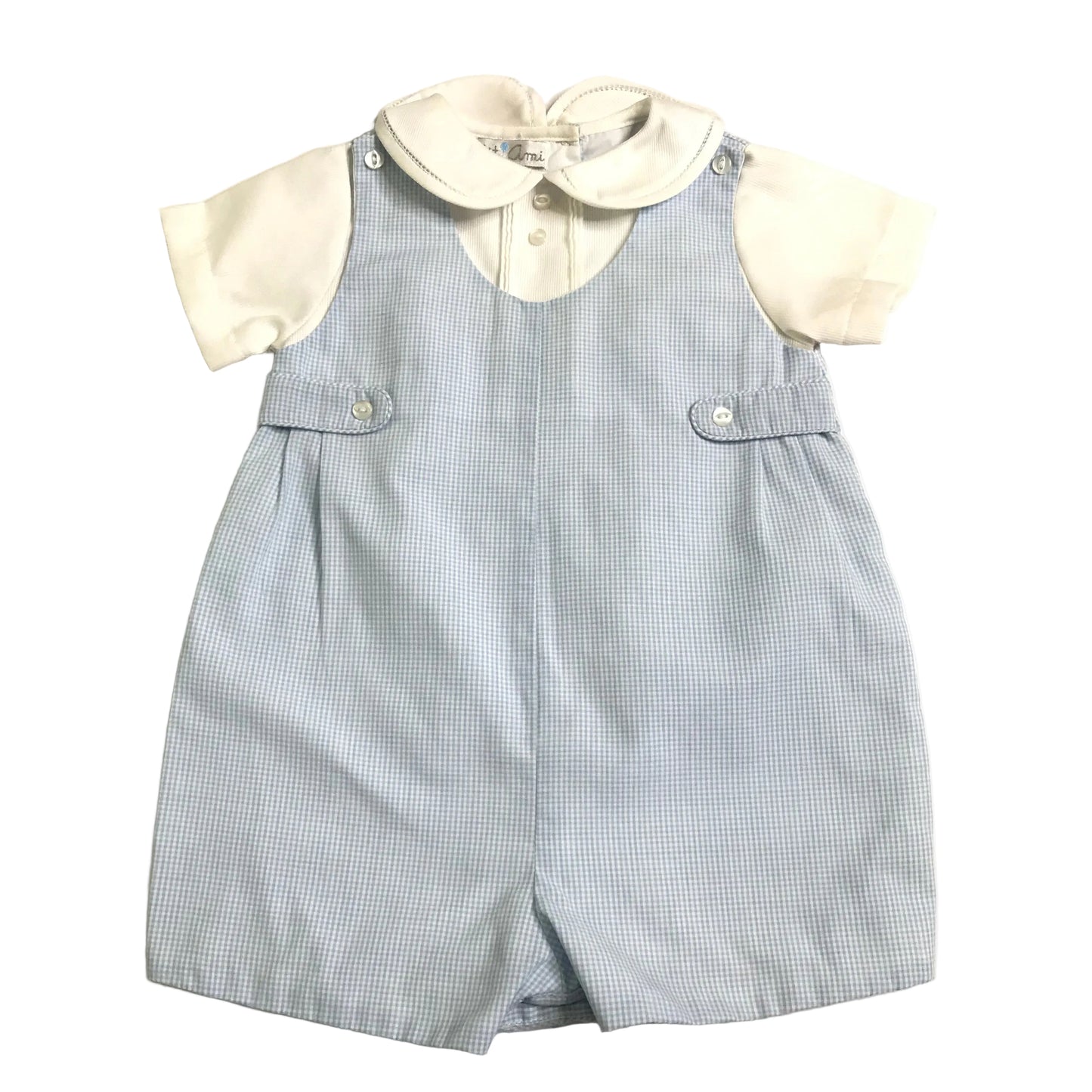 Petit Ami Micro Check Jon Jon Romper Blue White Baby Boy Size 3M