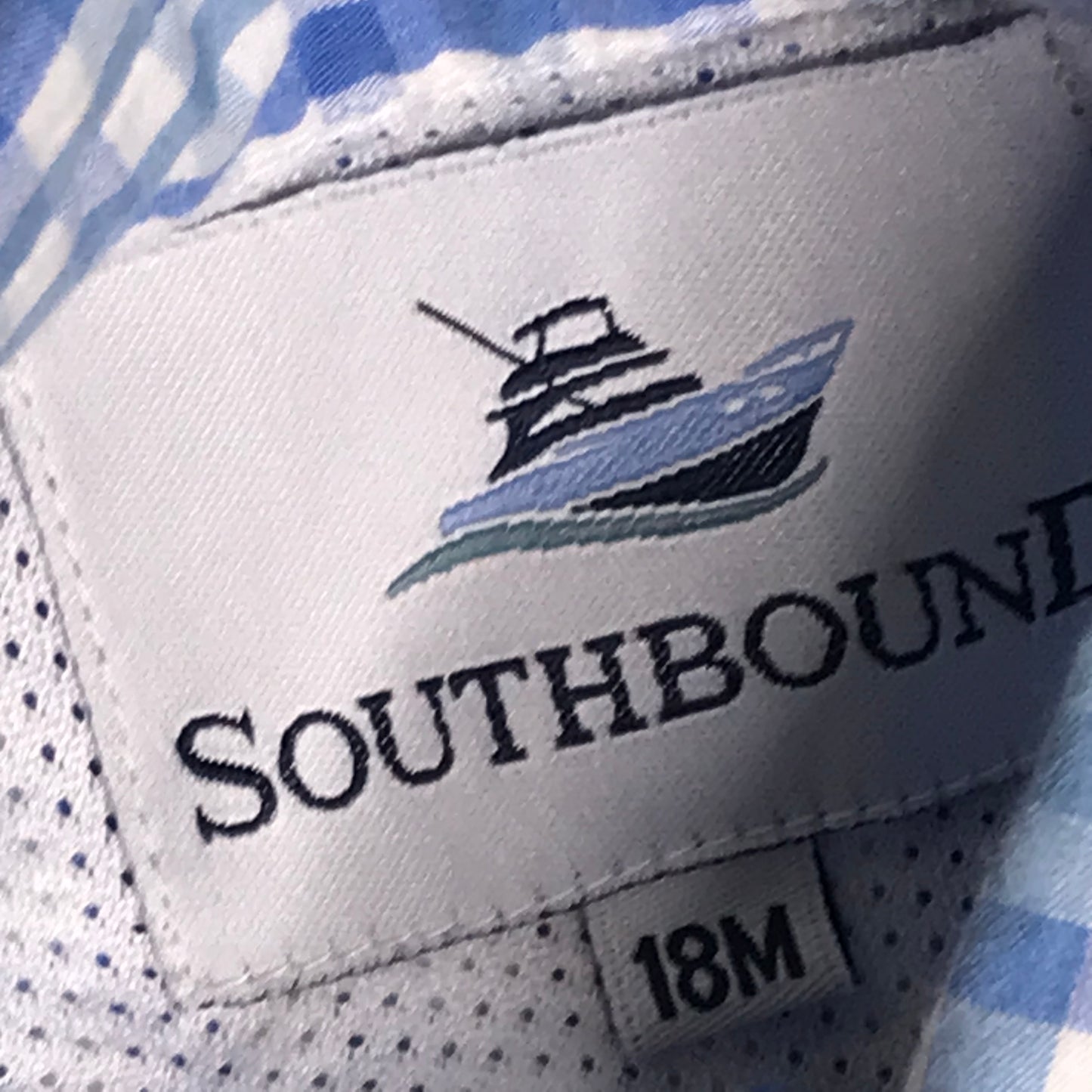 Southbound Gingham Shortall Romper Blue White Baby Boy Size 18M