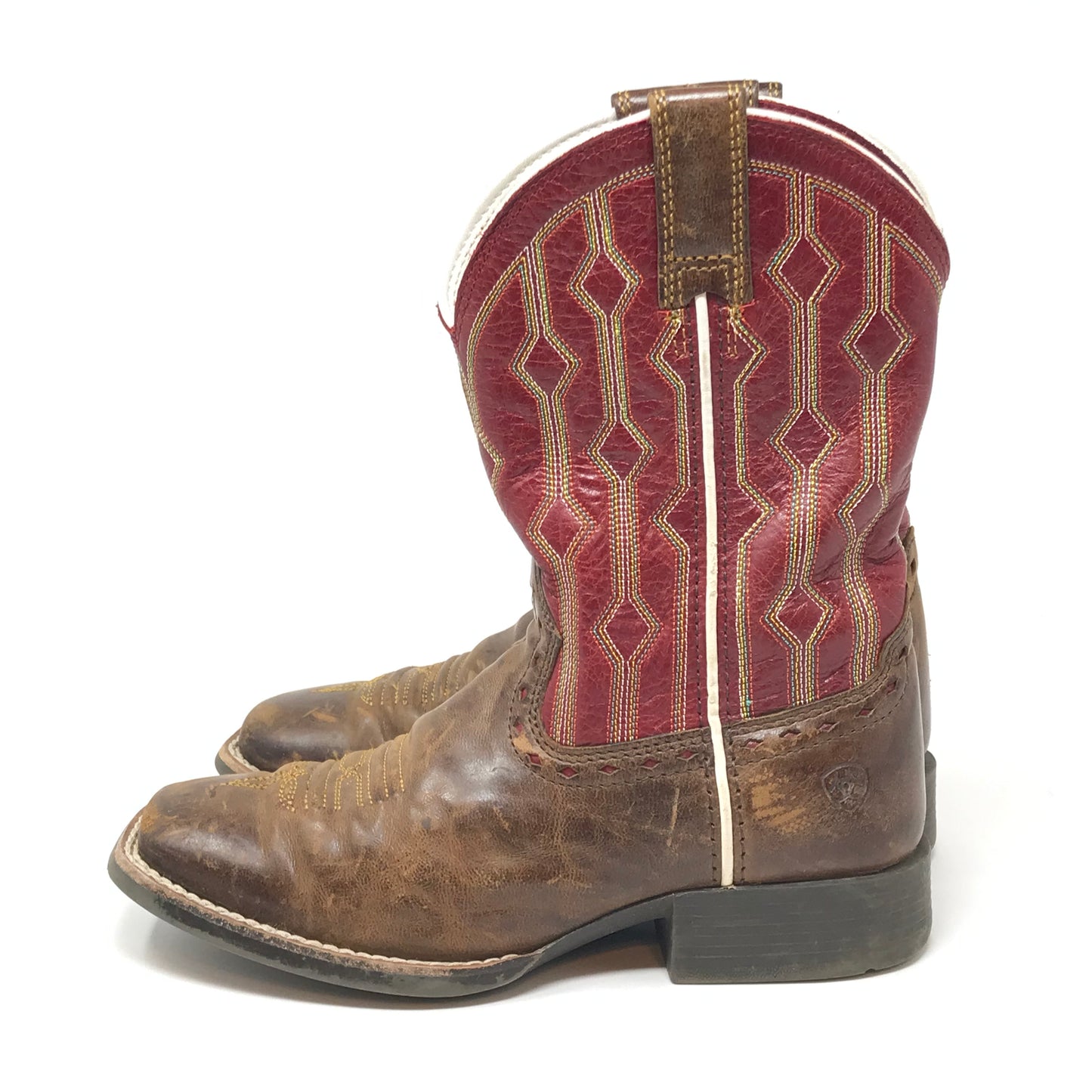 Ariat Kids Live Wire Square Toe Western Boot Red Brown Size 13.5