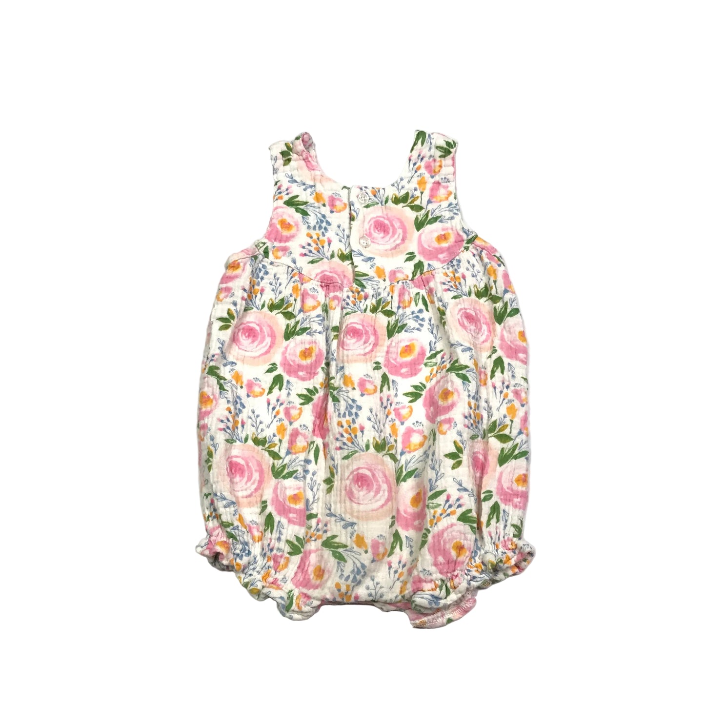 Mudpie Bubble Romper Floral Pink Rosebud Girls Size 12-18M