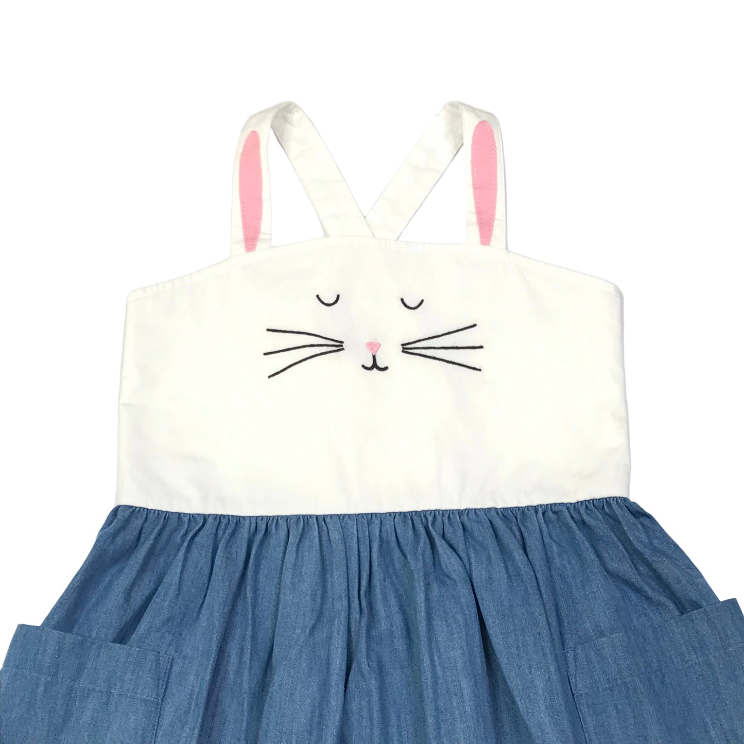 Hanna Andersson Bunny Jumper Chambray Dress Girls Size 6-7