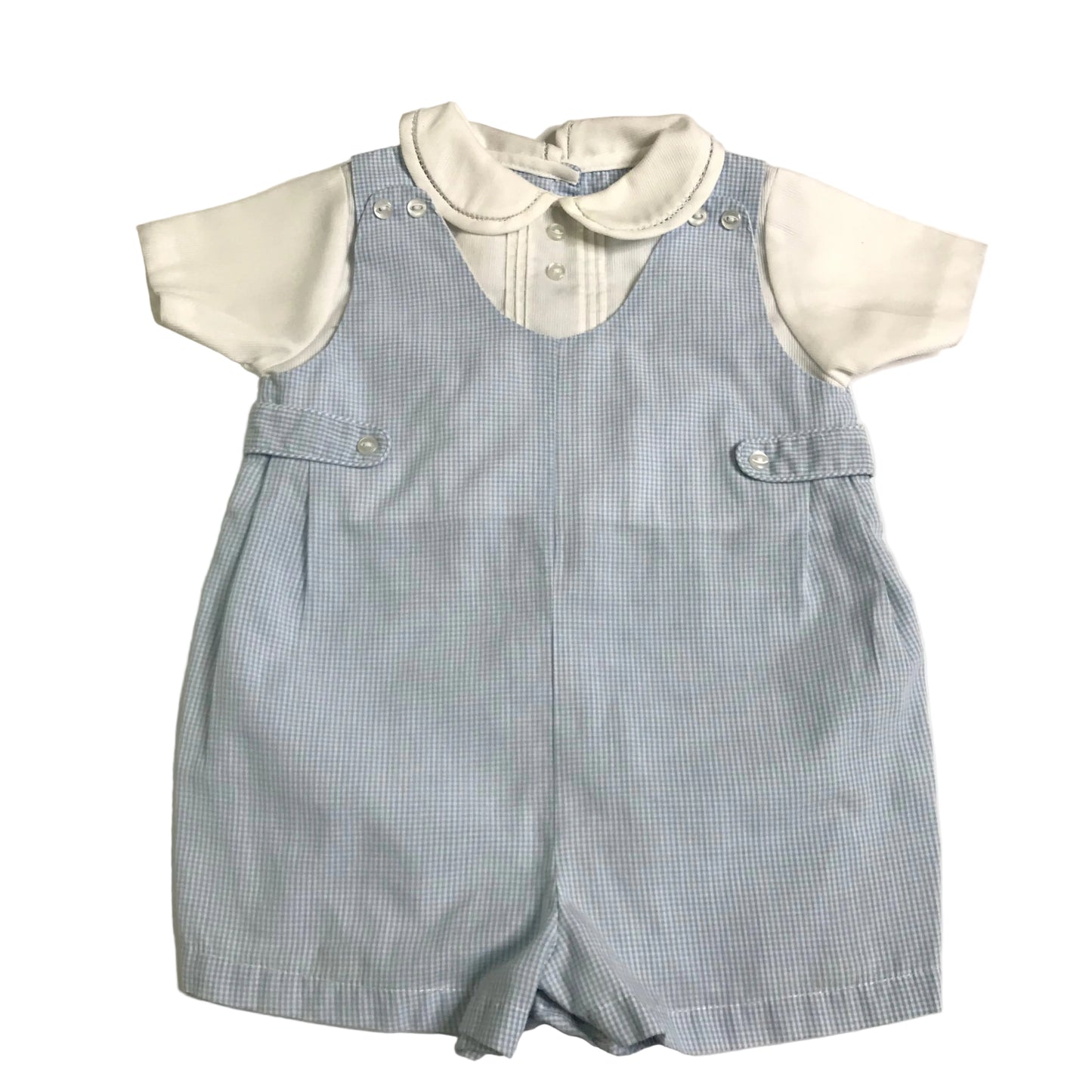 Petit Ami Micro Check Jon Jon Romper Blue White Baby Boy Size 3M