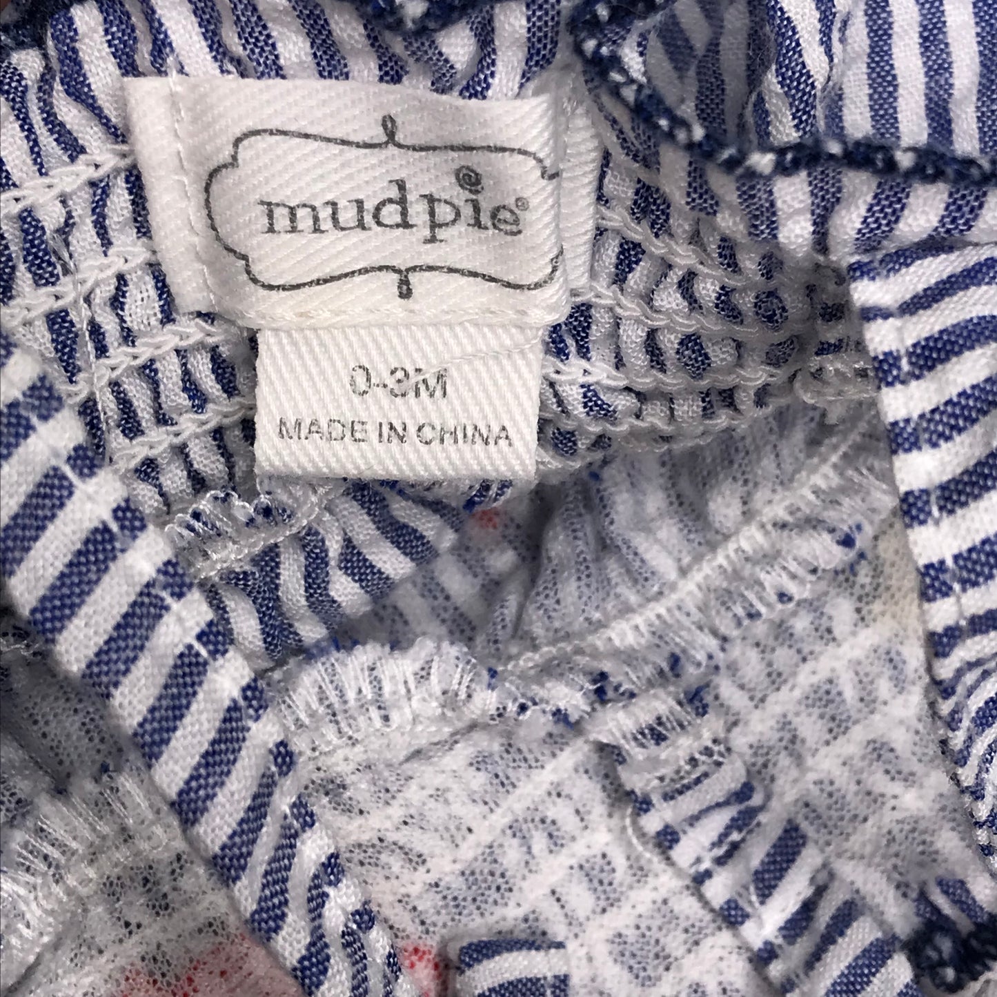Mudpie Seersucker Nautical Bubble Romper Tassel Tie Baby Girl Size 0-3M