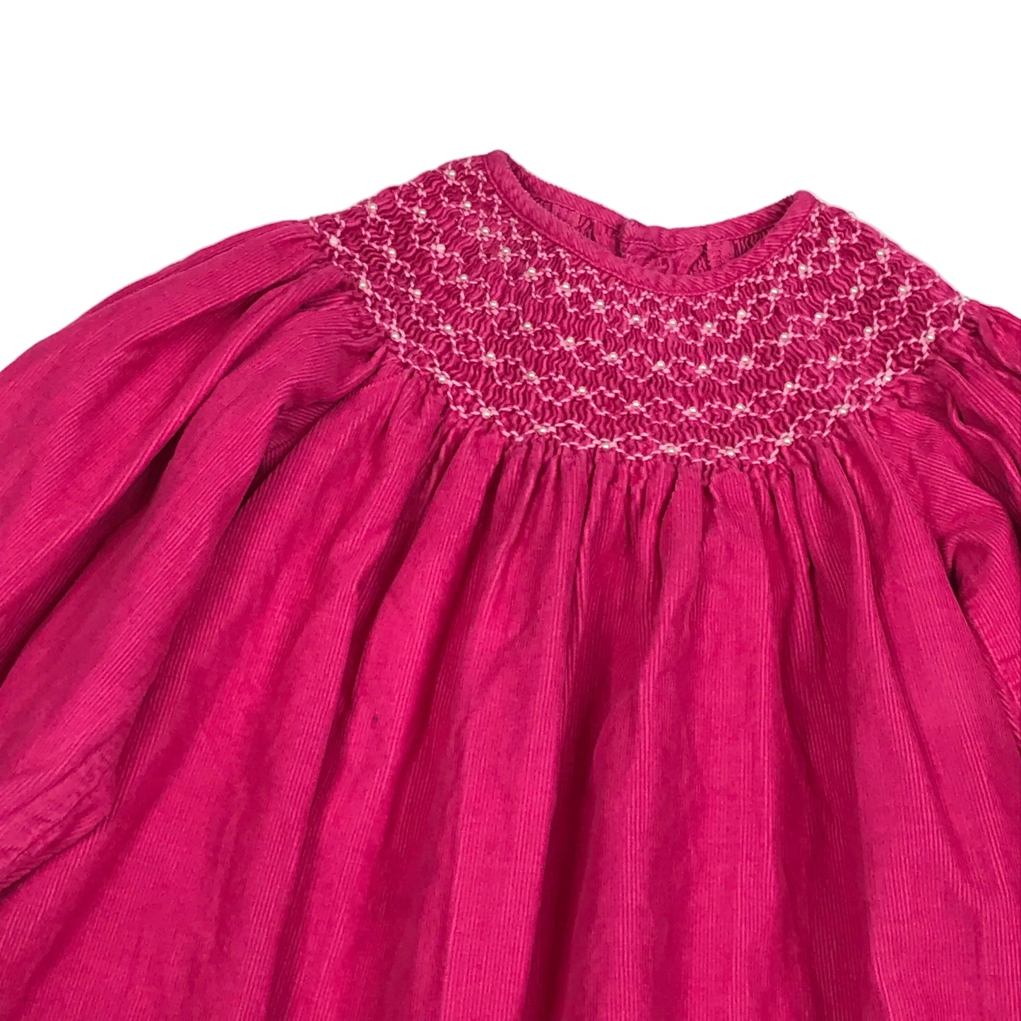 Mom & Me Fuchsia Pink Cord Smocked Dress Pearls Girls Size 2T