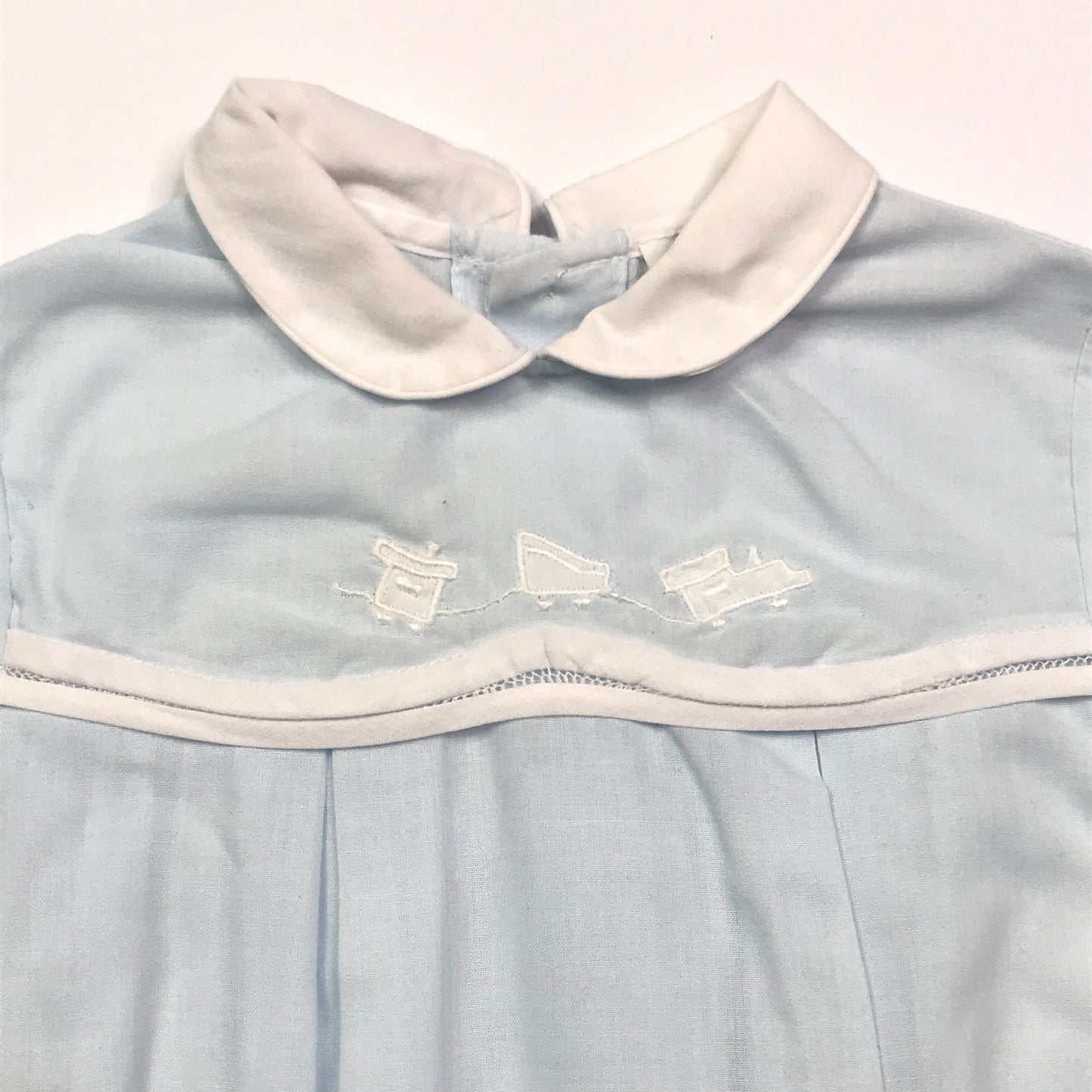 Carriage Boutiques Bubble Romper Creeper Blue White Train Boys Size 12M