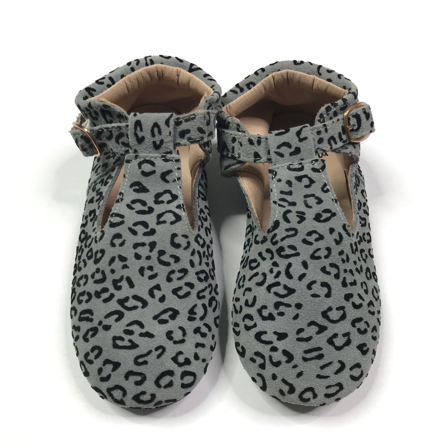 Monkey Feet T-Strap Grey Leopard Shoes Girls Size 3-4Y