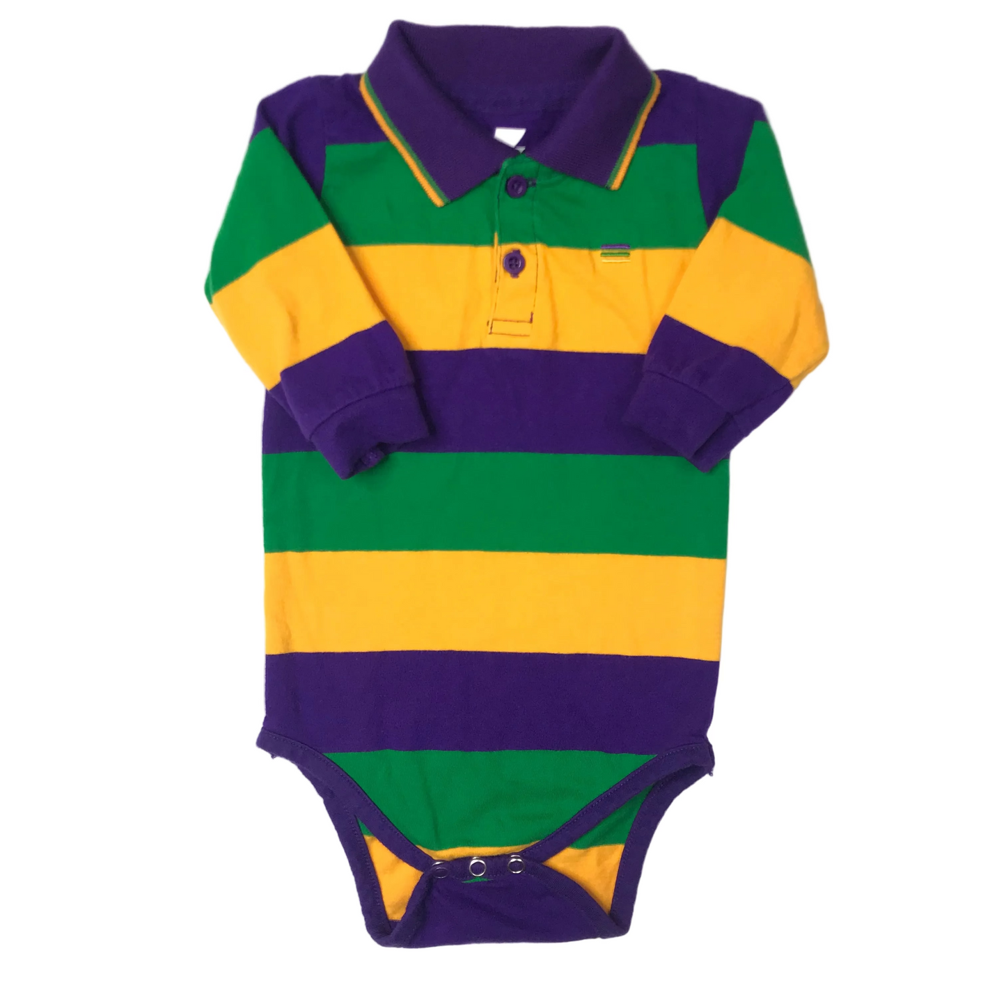 Mardi Gras Striped Polo Bodysuit Unisex Size 9/12M
