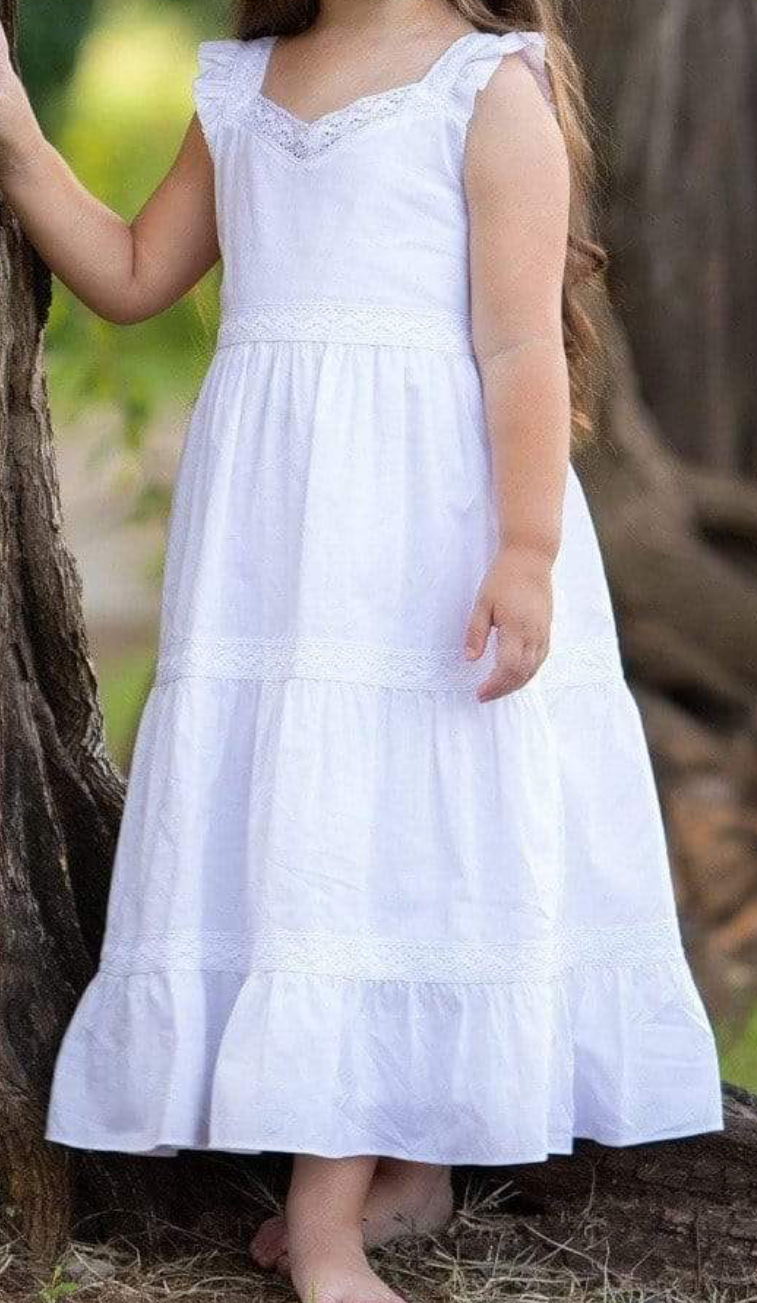 Strasburg White Lace Ruffle Tiered Maxi Dress Girls Size 3