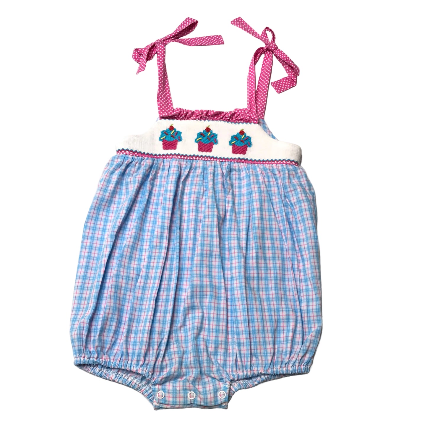 Smocked Auctions Smocked Bubble Cupcake Plaid Multicolor Girl Size 24M