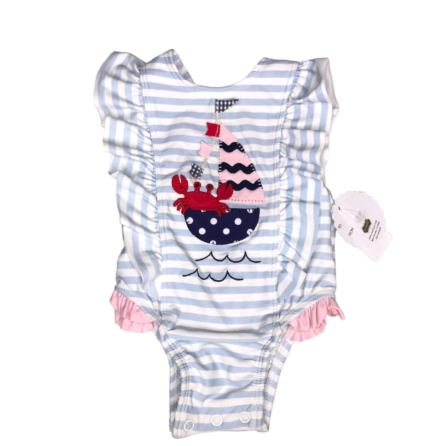 NWT Mud Pie Sail Away Ruffle Striped Swimsuit Baby Girl Size 3-6M