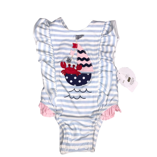 NWT Mud Pie Sail Away Ruffle Striped Swimsuit Baby Girl Size 3-6M