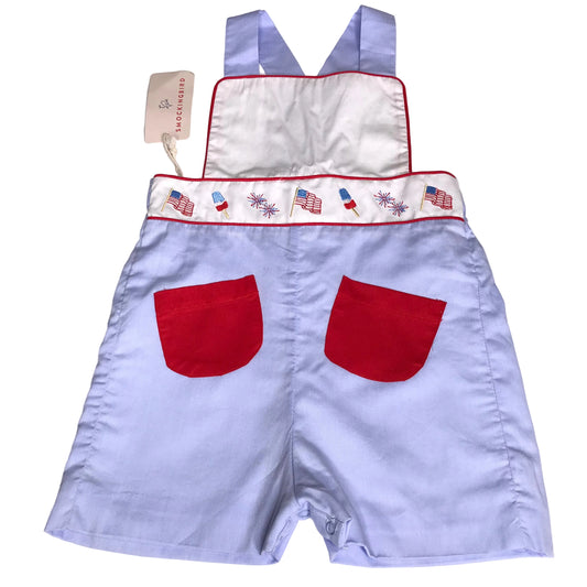 NWT Smockingbird Patriotic Embroidered Shortall Boy Size 2T