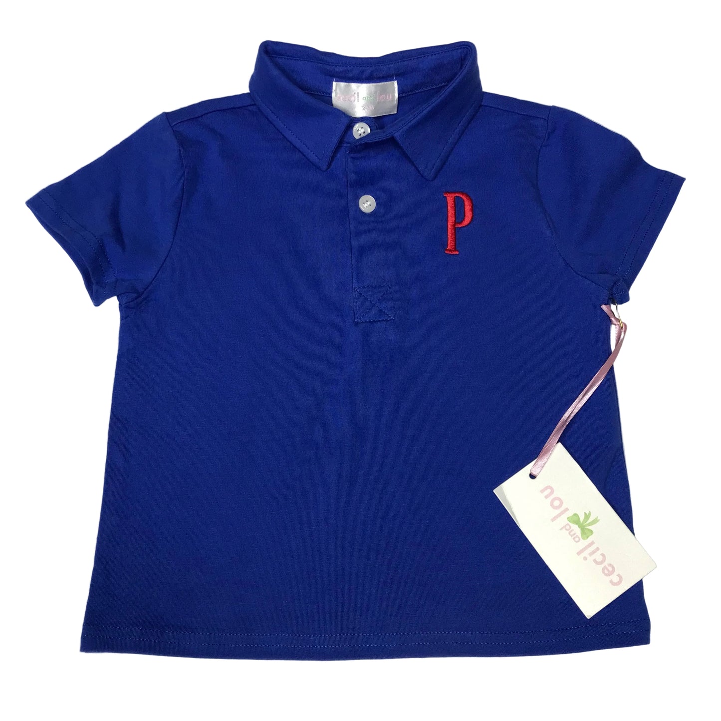 NWT Cecil and Lou Baby Boys Polo Shirt Blue “P” Monogram Size 24M