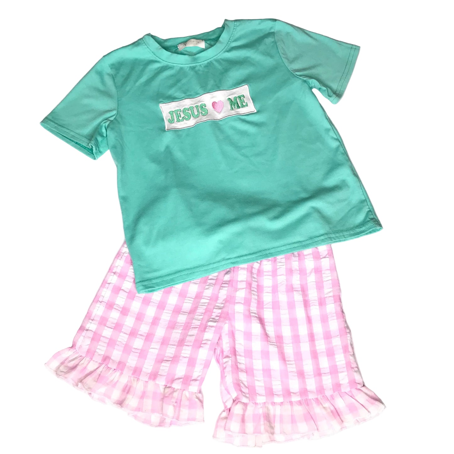 Olivia Outlet Jesus Love Me Gingham Short Set Girl Size 7-8