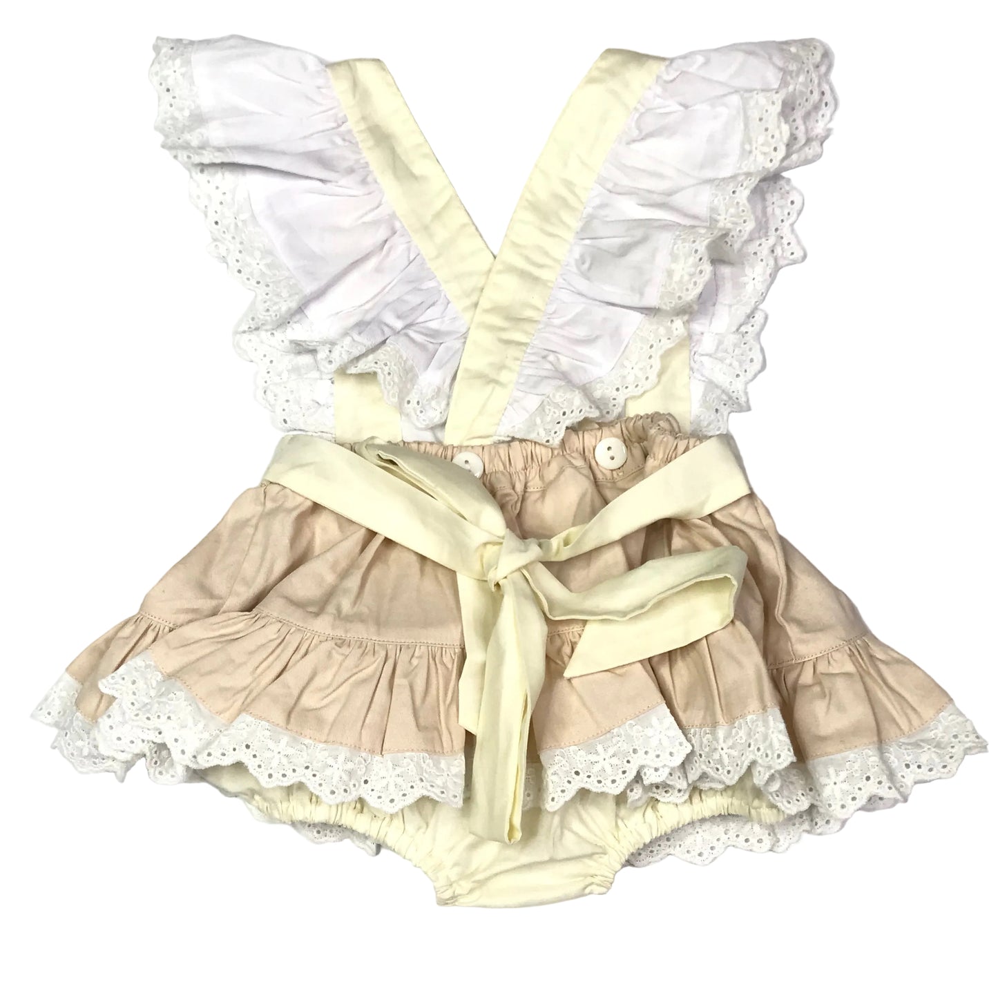 Smocked PolkaDot Apron Frilly Dress Floral Girls Size 24M NWT