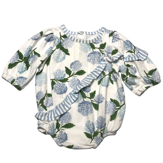 Mudpie Bubble Floral Hydrangea White Blue Baby Girl Size 9-12M