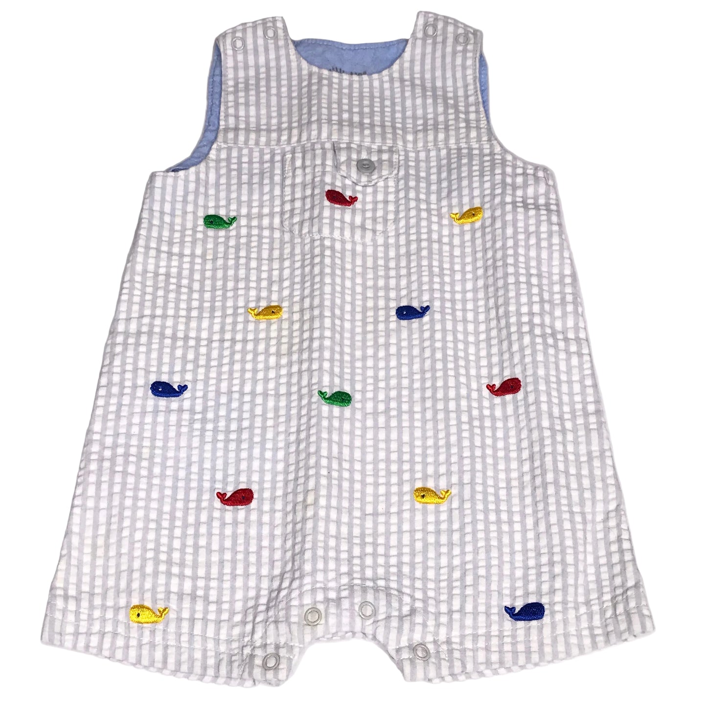 Little Me Baby Boy Jon Jon Whale Embroidered Seersucker Size 6M