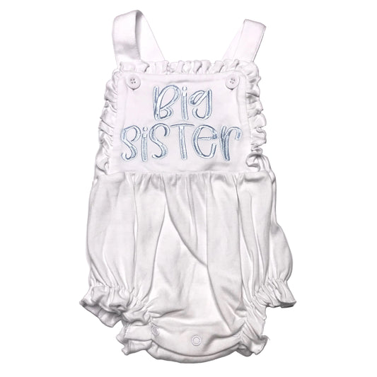 Blanks Boutique Bubble Romper Big Sister Mono White Girl Size 12M