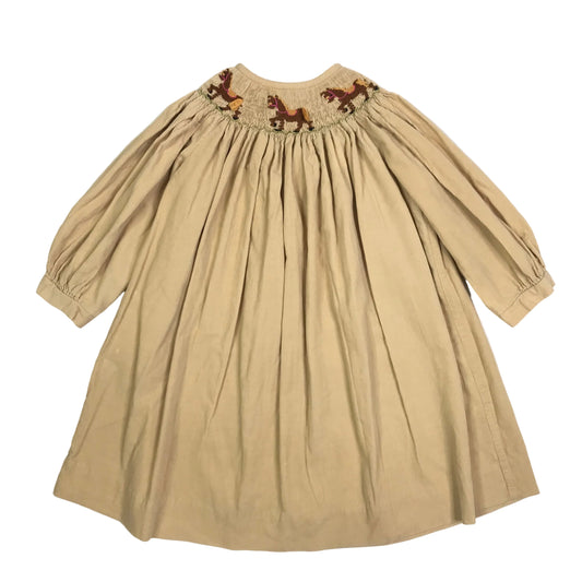Beth Terrell Smocked Dress Horses Corduroy Tan Girls Size 3