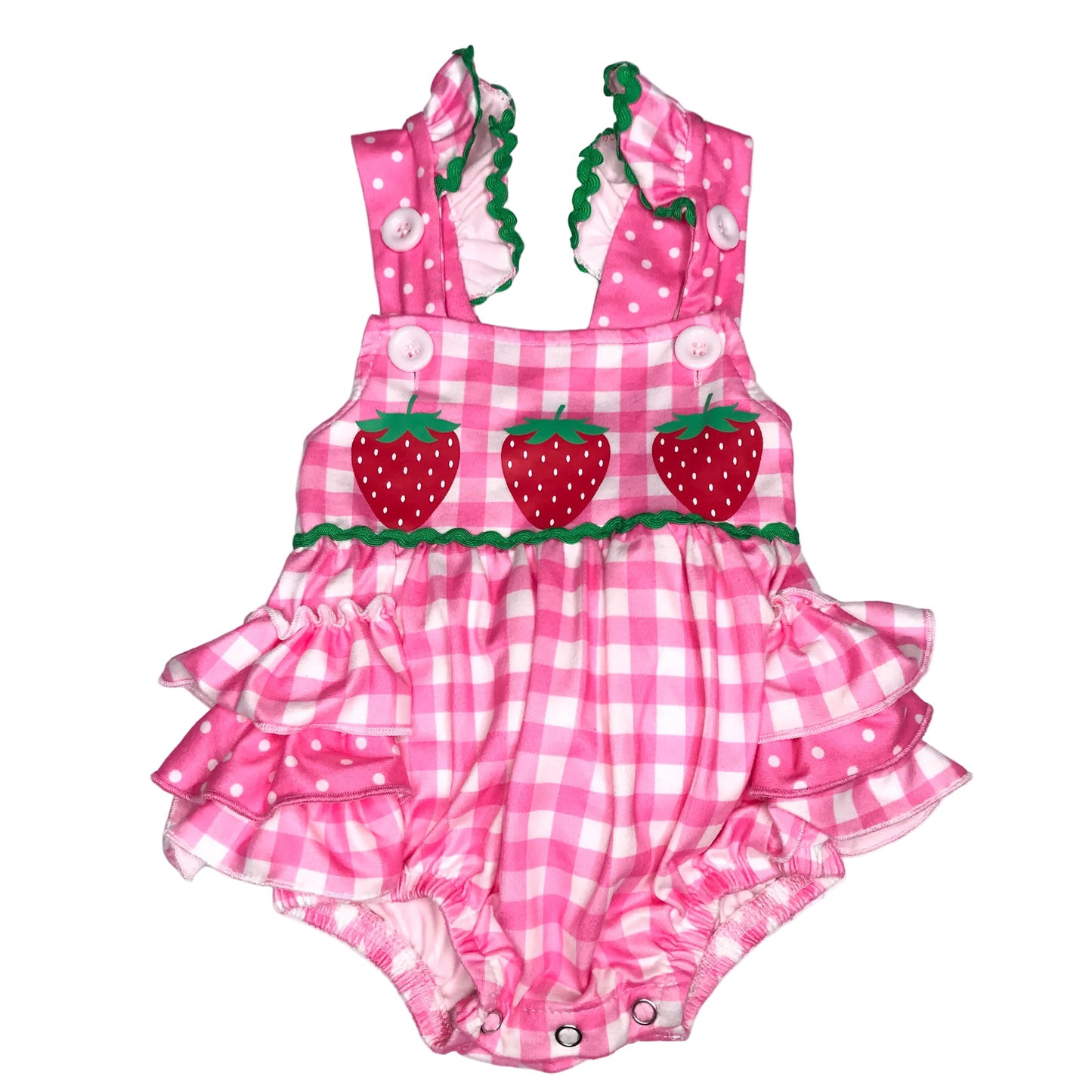 Marie Nicole Gingham Strawberries Bubble Romper Pink White Girl Size 0-3M