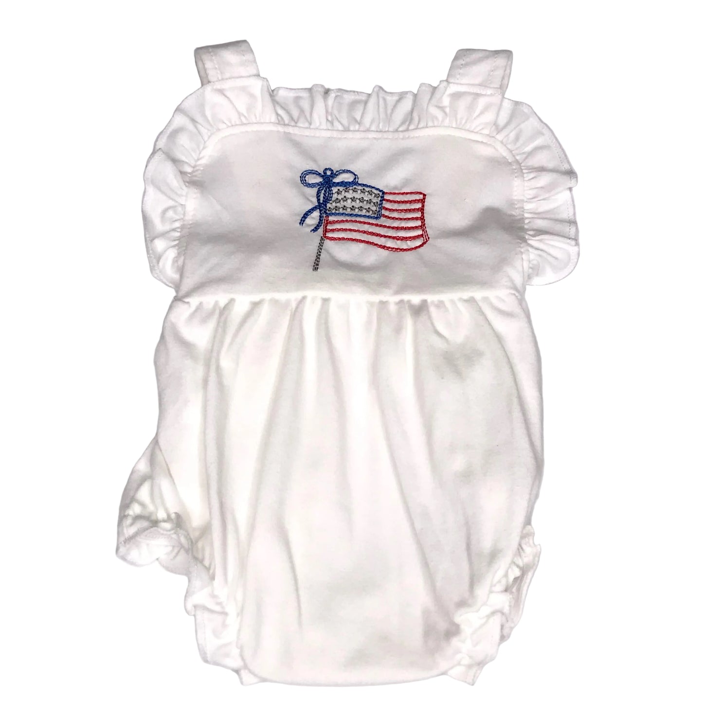 Sunsuit Romper Flag Embroidered Patriotic White Baby Girl Size 0-3M