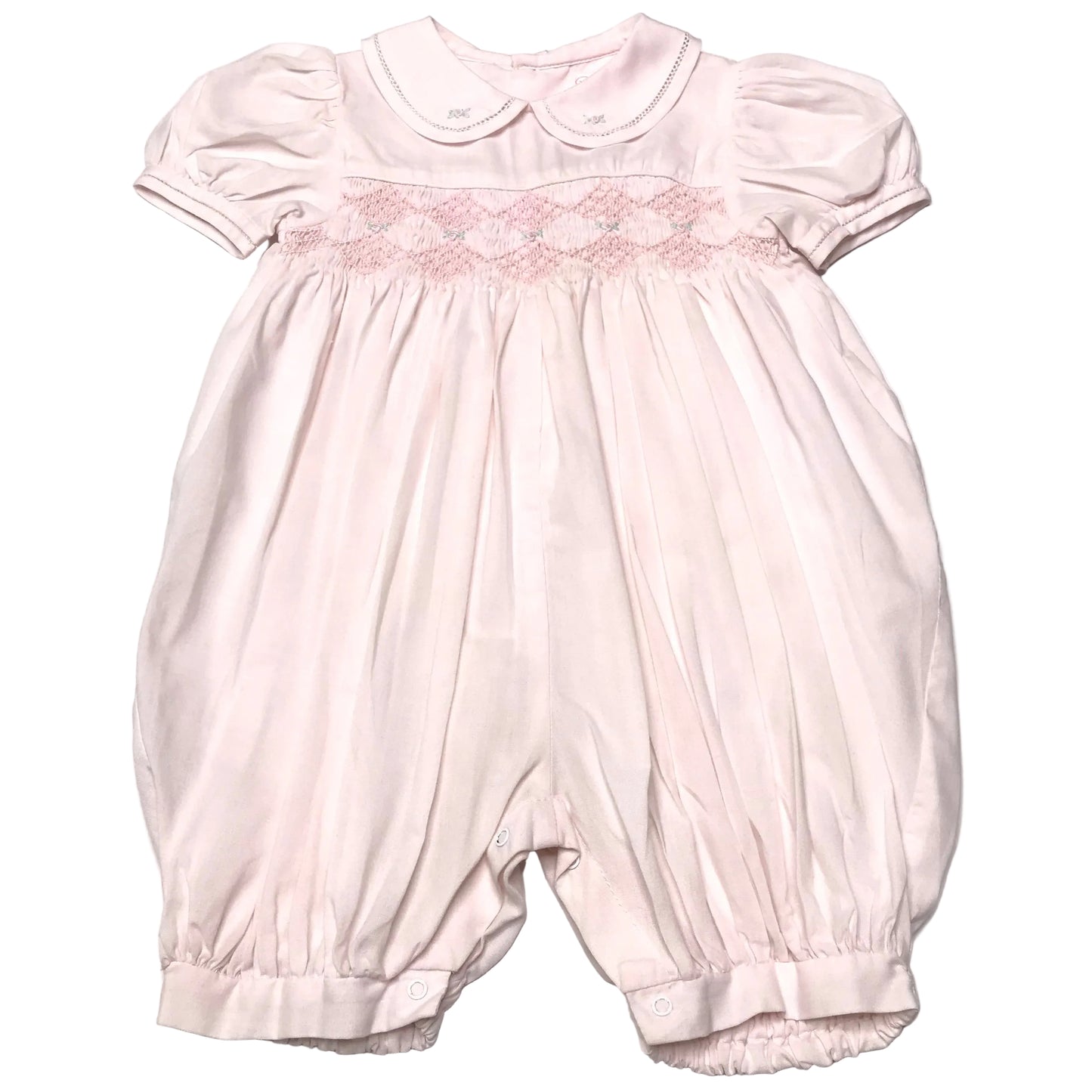 Petit Ami Smocked French Bubble Romper Floral Embroidery Light Pink Baby Girl Size 6M