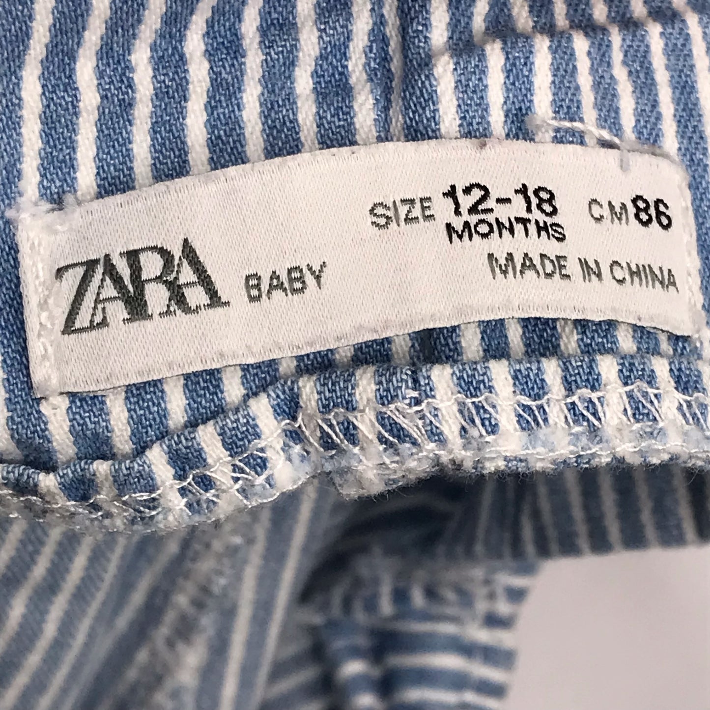 Zara Baby Striped Overall Baby Girl Denim Blue White Size 12-18M
