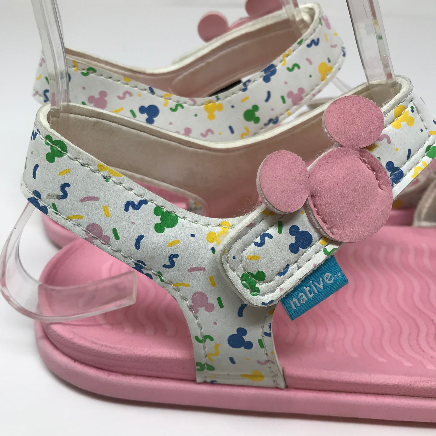 Native Charley Mickey Mouse Confetti Sandals Girls Size 3