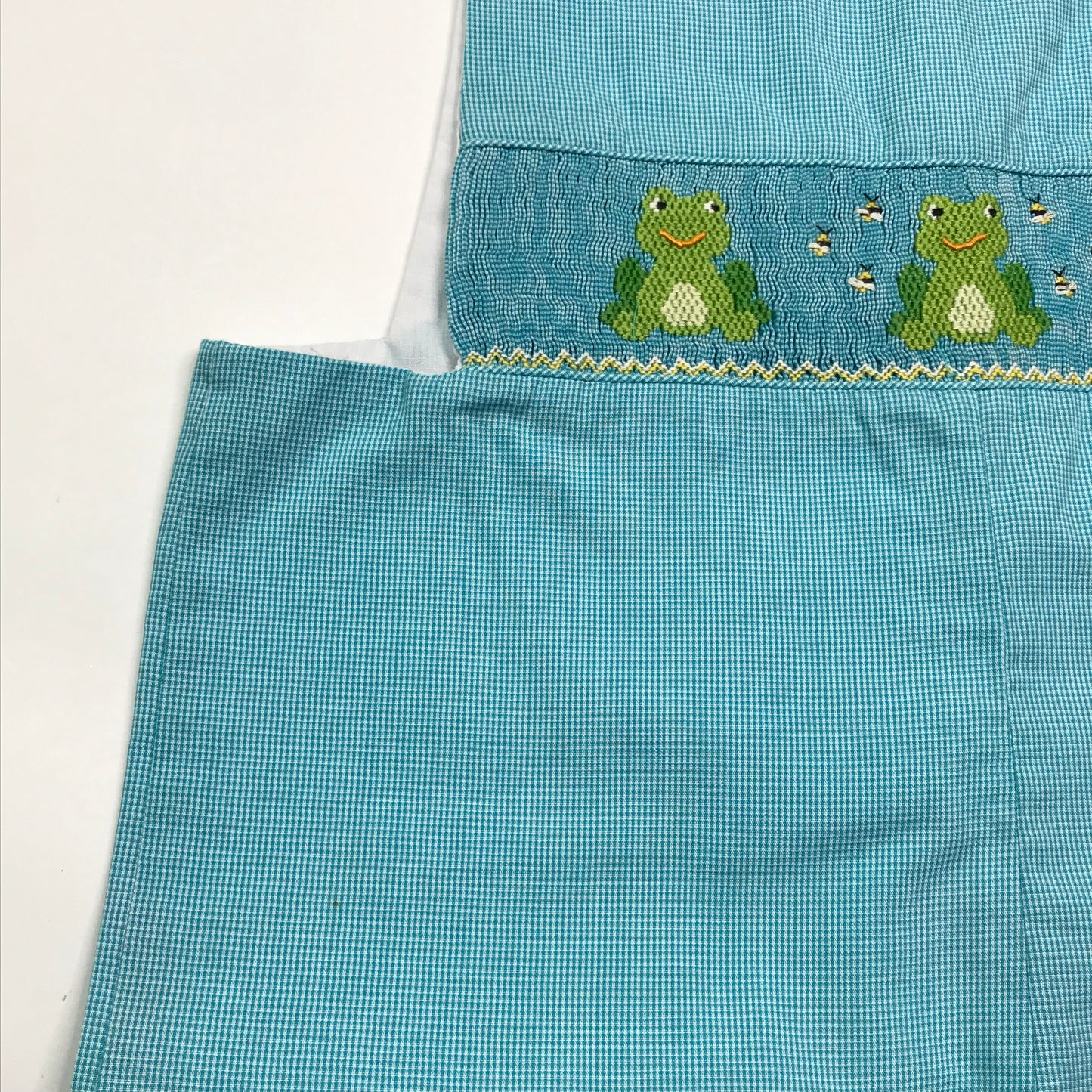 Claire & Charlie Mircochecked Smocked Frog Jon Jon Shortall Turquoise Boys Size 4T