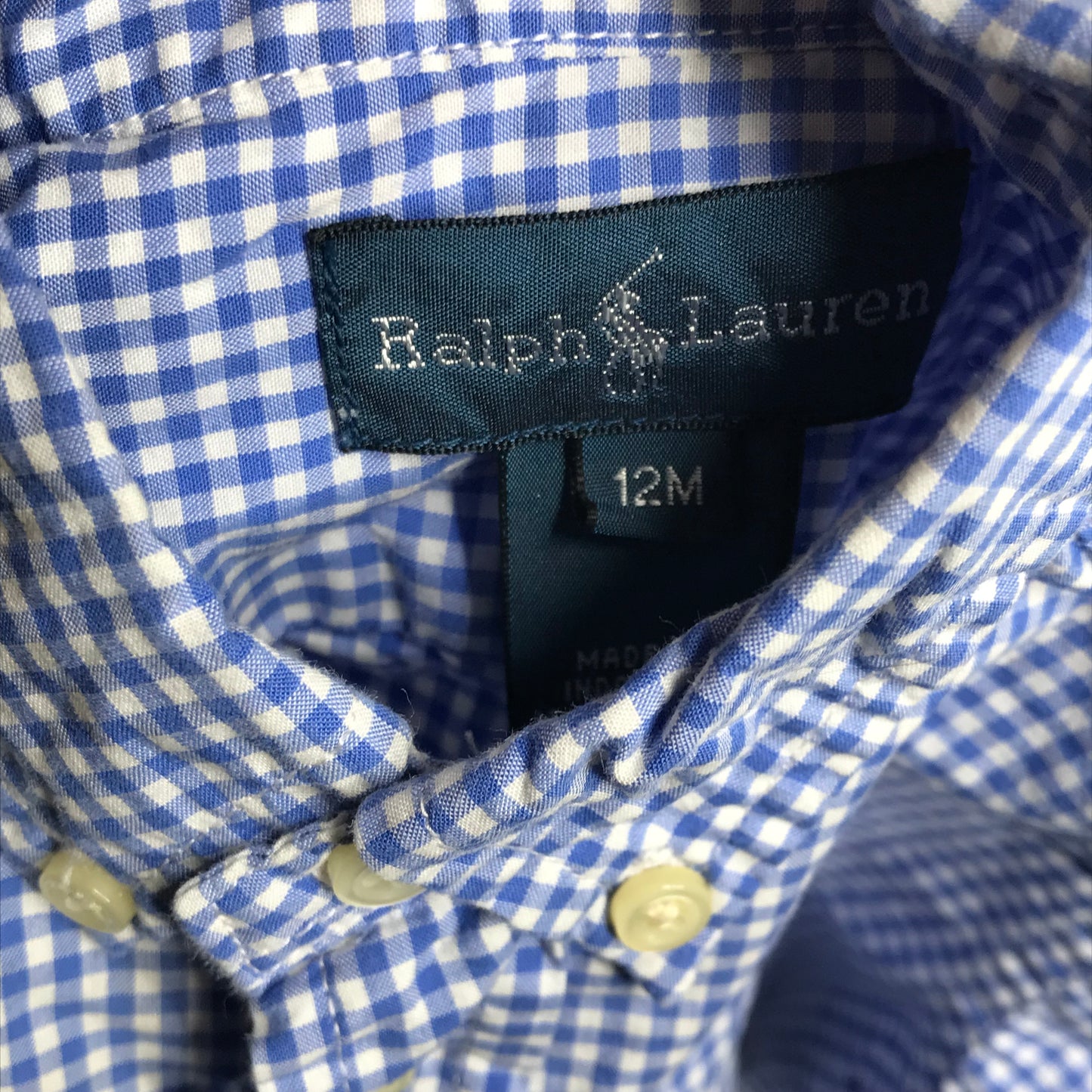 Polo Ralph Lauren Baby Boy Checkered Button Down Shirt Blue White Size 12M