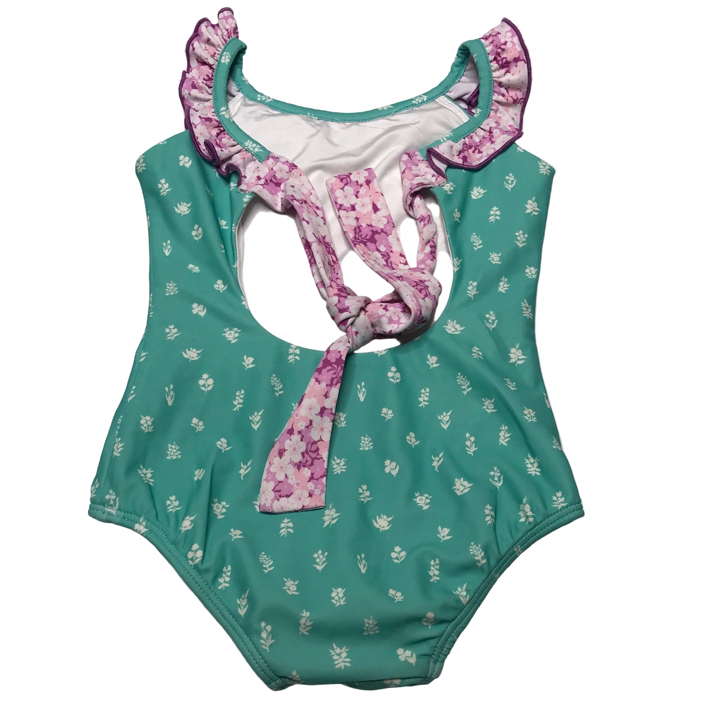 SweetHoney One Piece Swimsuit Aqua White Floral Girl Size 3T