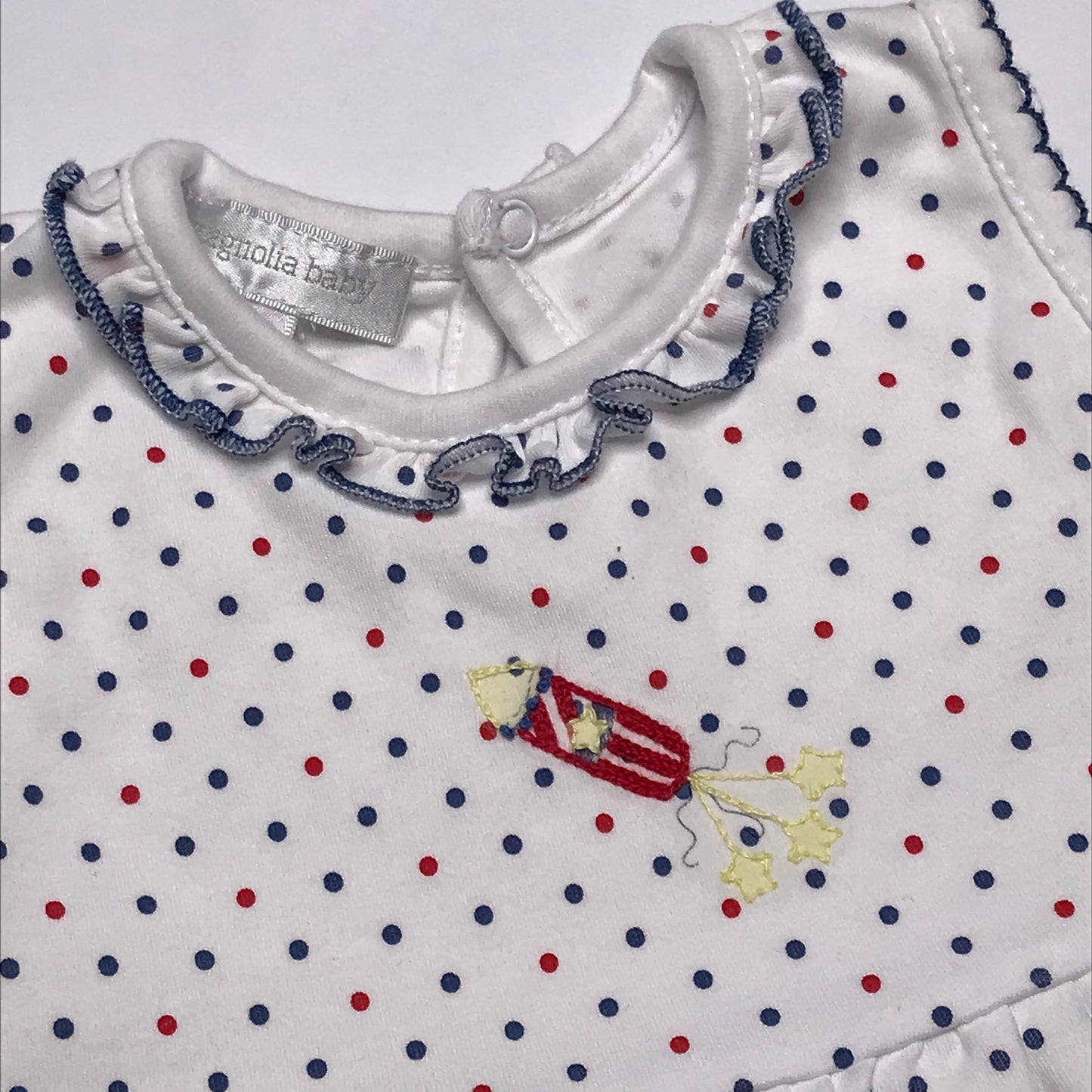 Magnolia Baby Patriotic Swiss Dot 4th of July Fireworks Dress Girl Size 9M