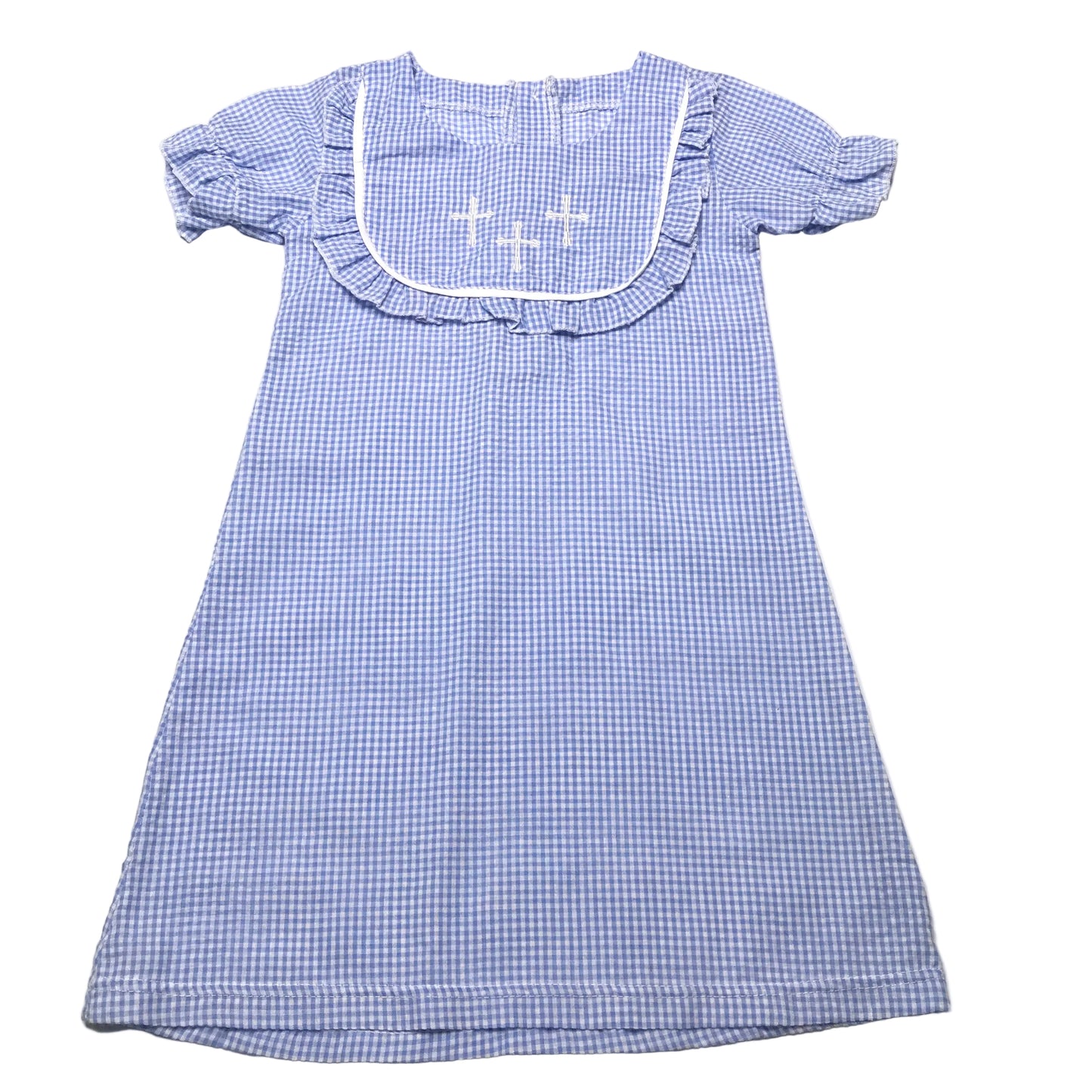 Boutique Cross Embroidered Mini Check Dress Blue White Girl Size 5