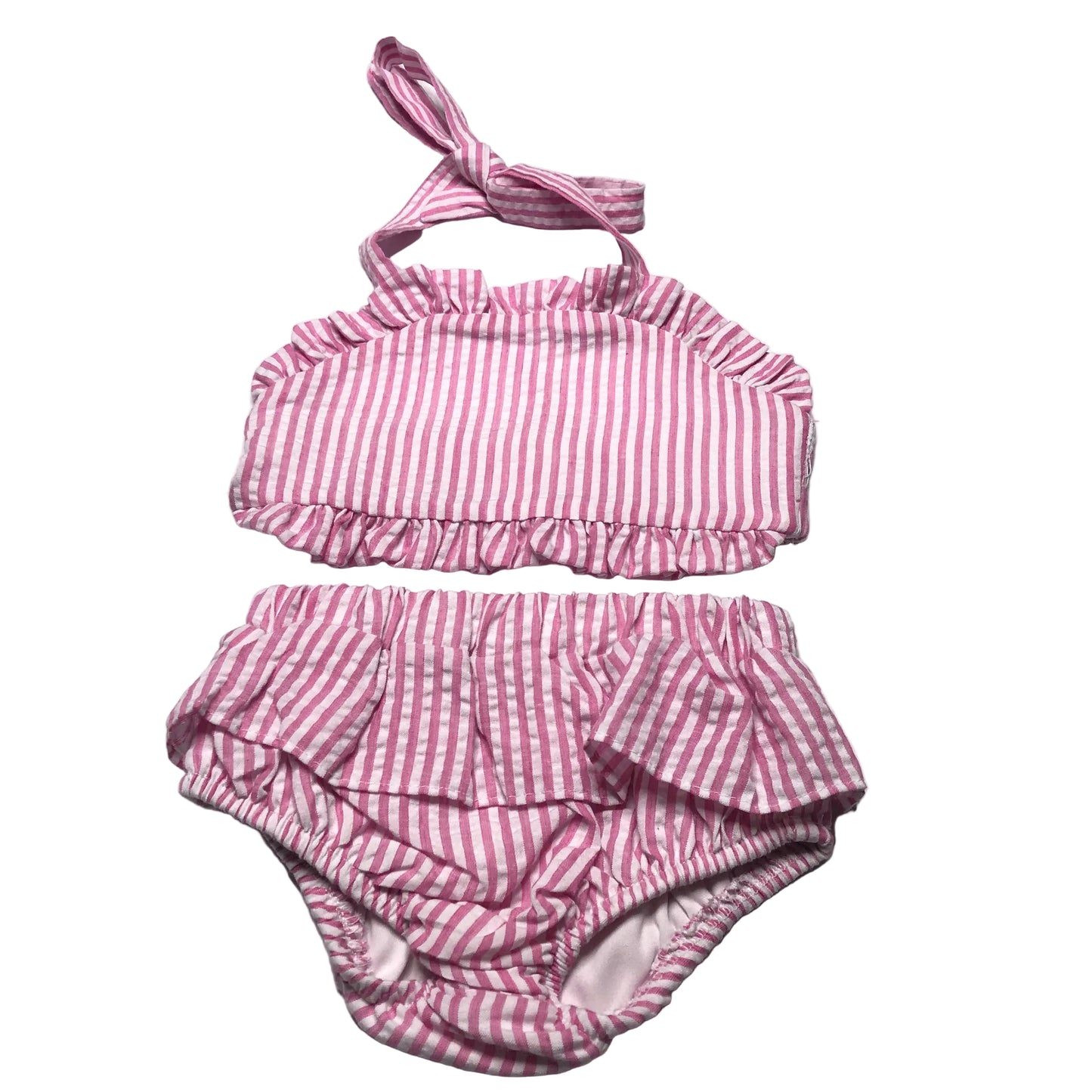 BB Blanks Boutique Seersucker Ruffle Bikini Two Piece Swimsuit Pink White Girl Size 3T