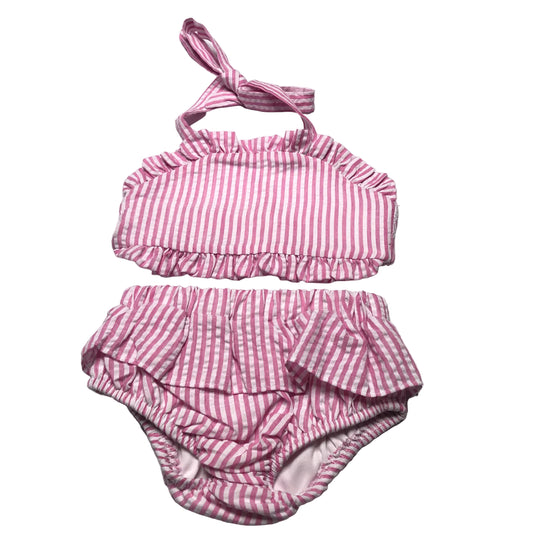 BB Blanks Boutique Seersucker Ruffle Bikini Two Piece Swimsuit Pink White Girl Size 3T