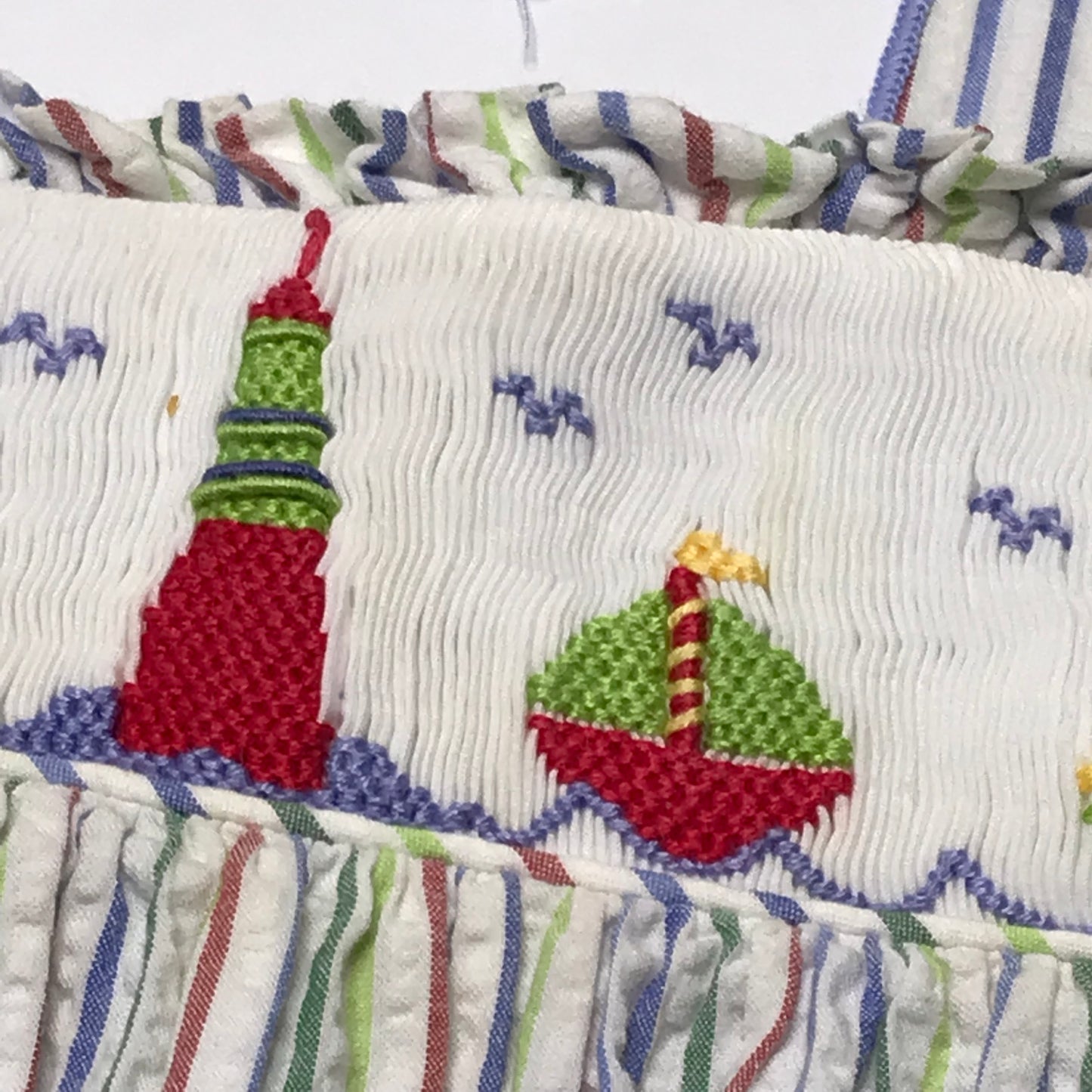 Zuccini Smocked Sailboat Lighthouse Stripe Dress Girl Size 6X