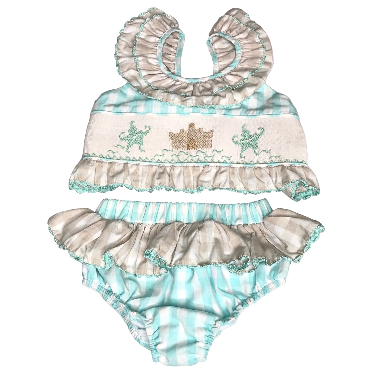 Castles & Crowns Smocked Sand Castle 2 Piece Swim Set Size 4T