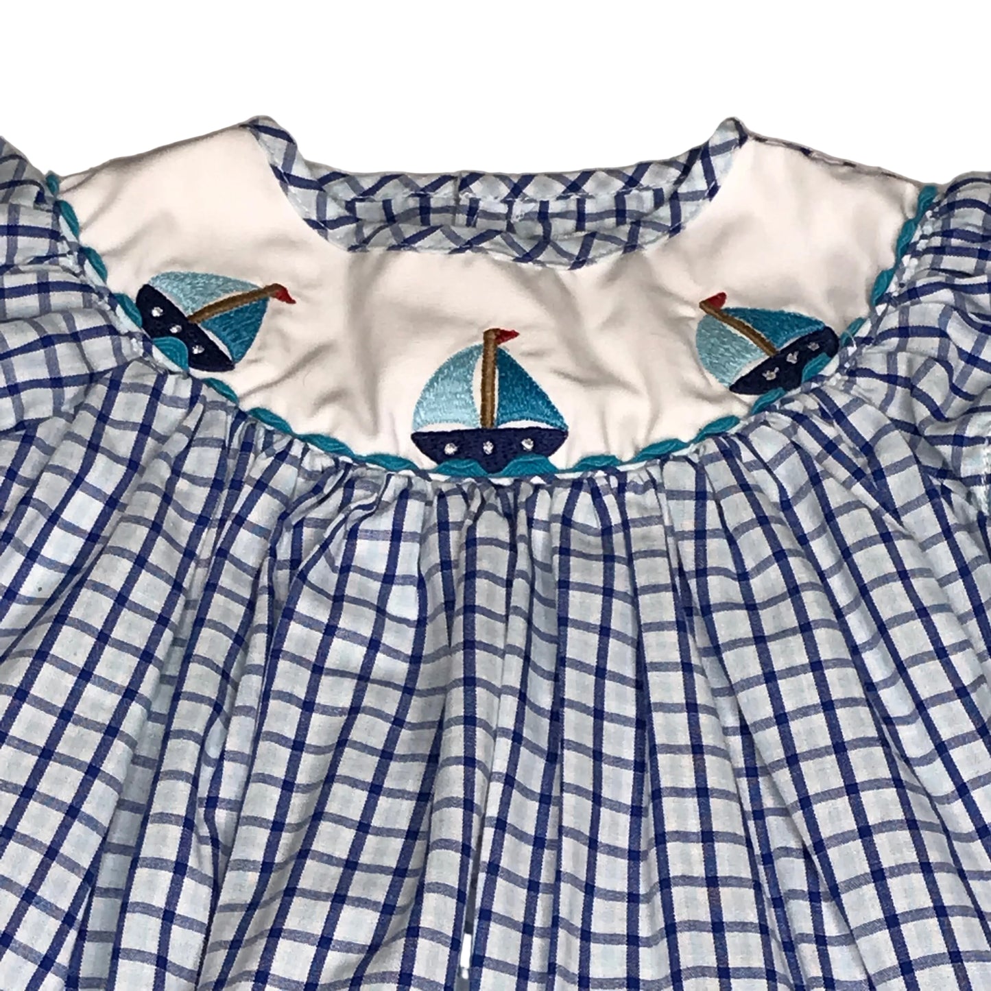 Petit Ami Sailboat Embroidery Plaid Checker Baby Girl Size 3M