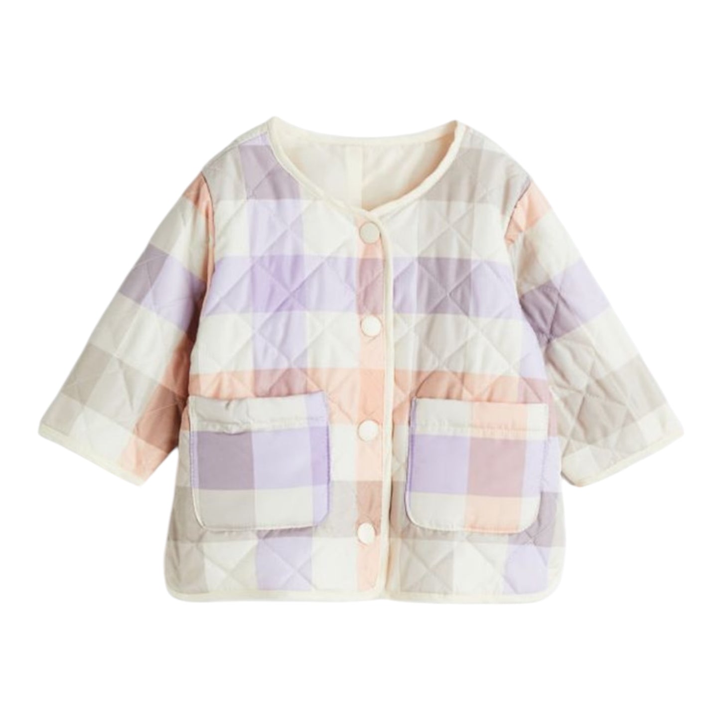 H&M Quilted Jacket Check Natural White Pastel Girls Size 9M