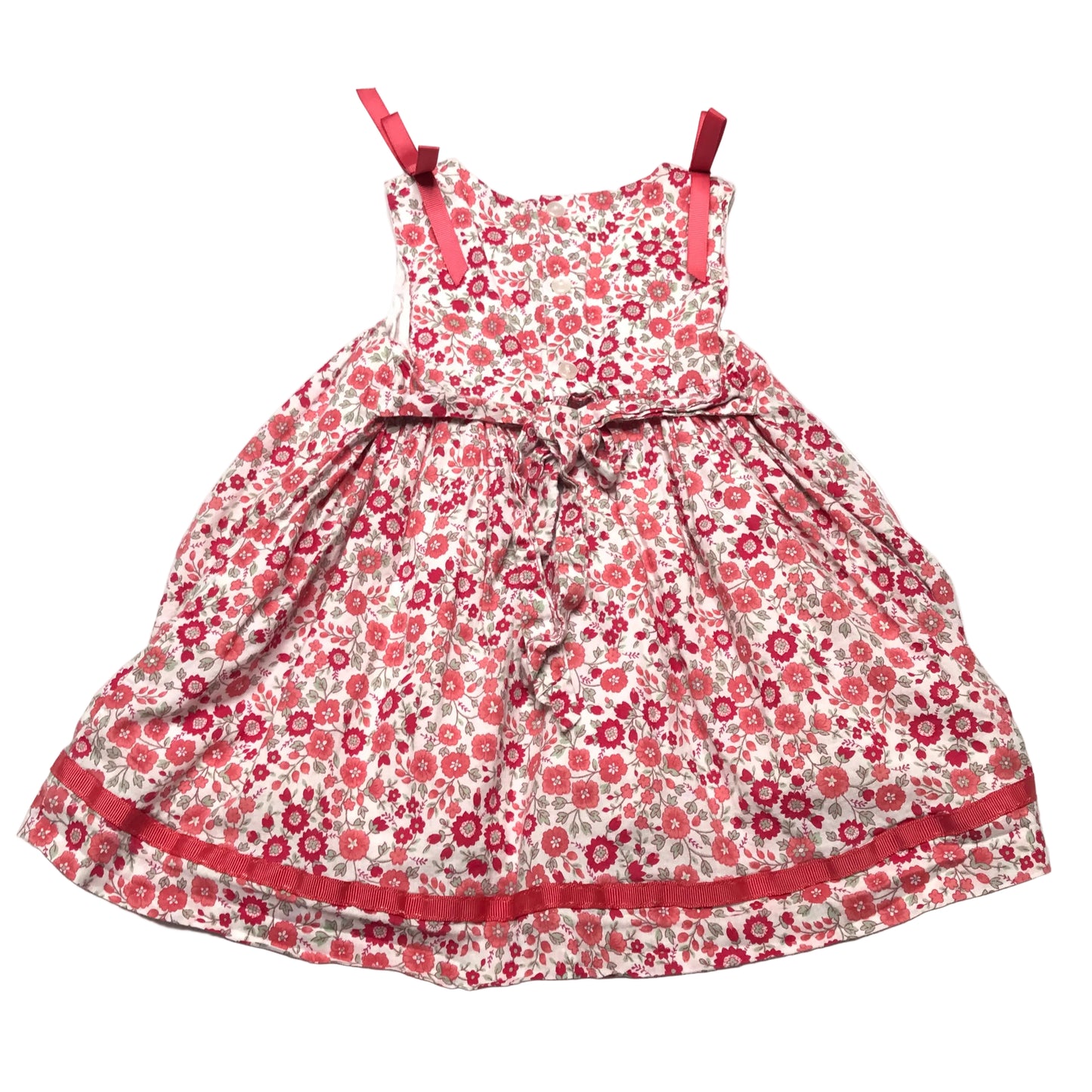 Edgehill Collection Smocked Floral Red White Dress Baby Girl Size 12M