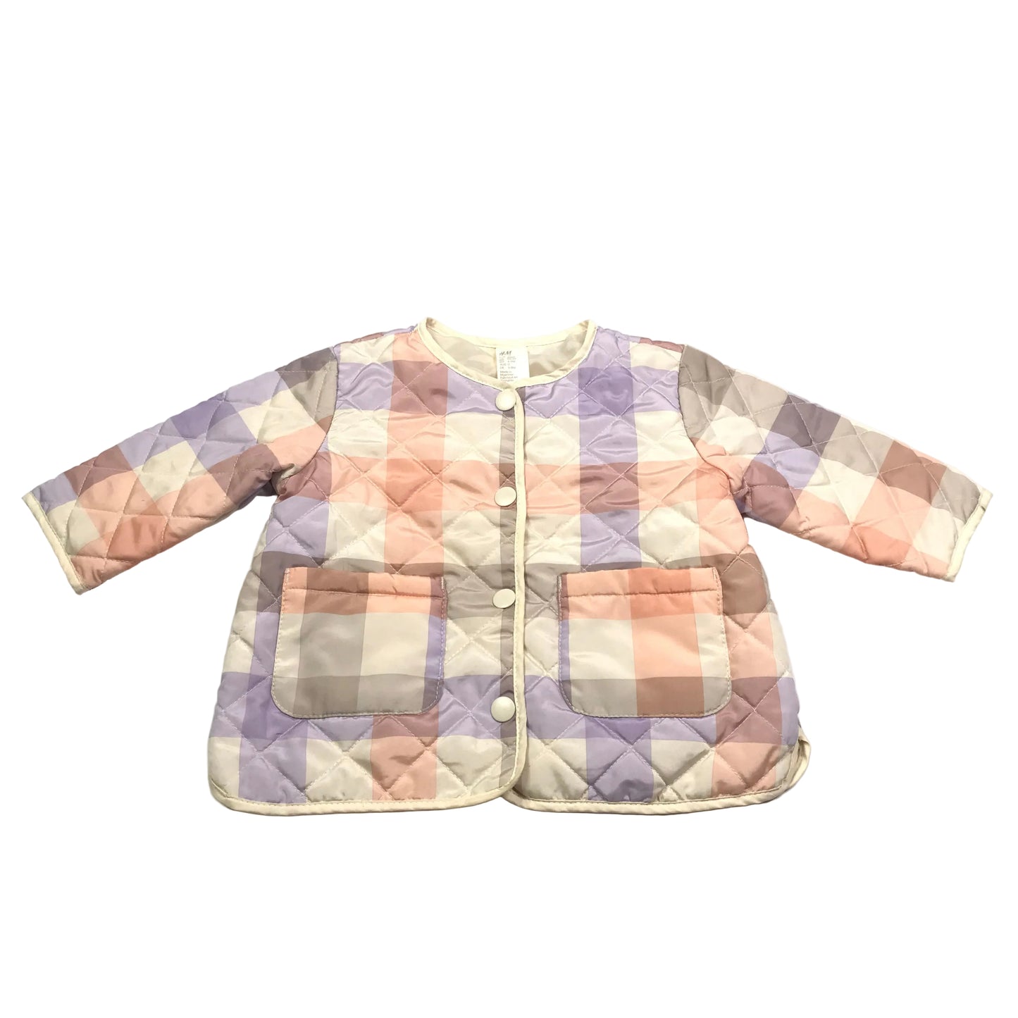 H&M Quilted Jacket Check Natural White Pastel Girls Size 9M