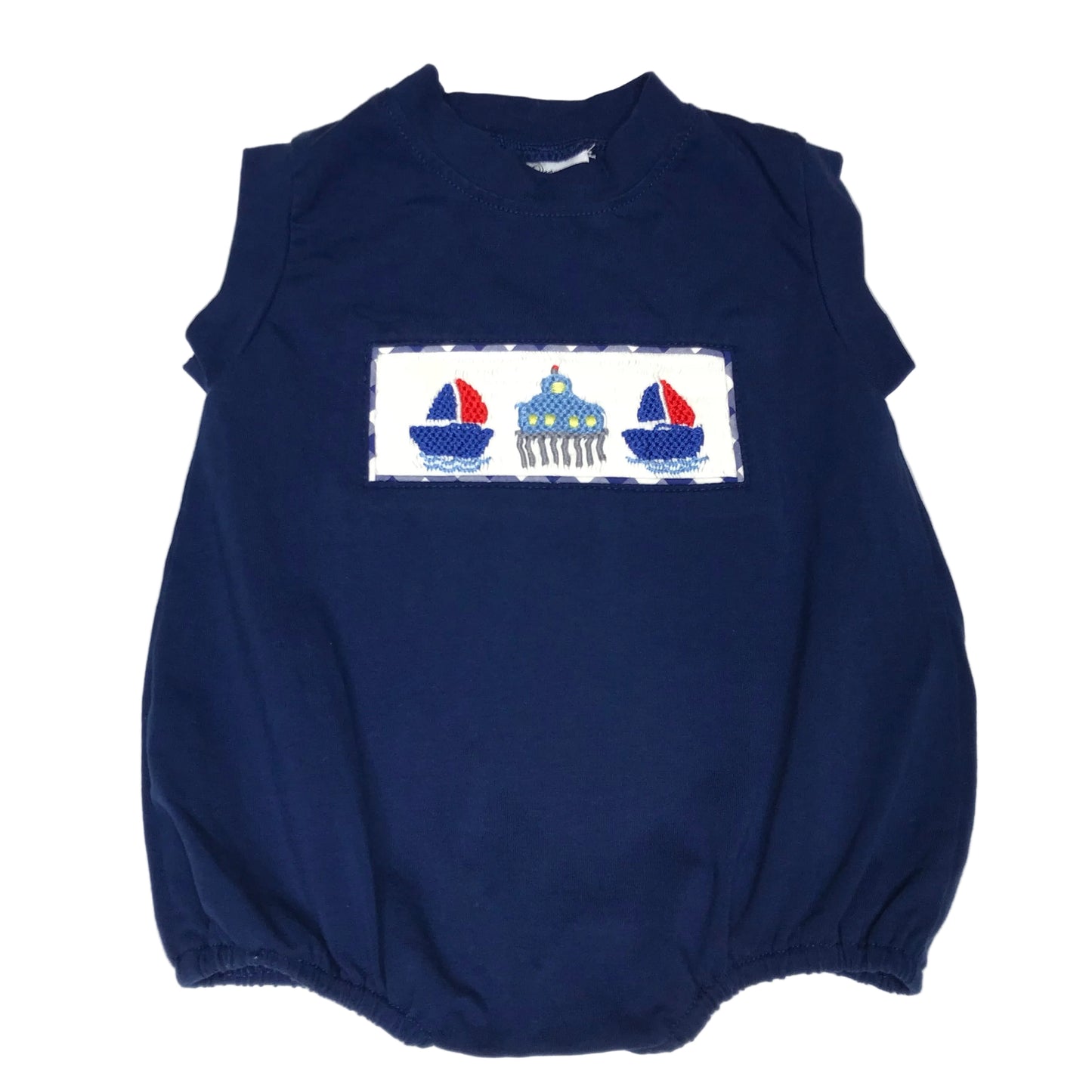 Sweet Magnolia Smocks Sailboat Smocked Bubble Blue Baby Boy Size 6M