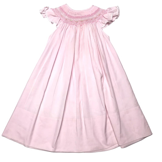 Rosalina Smocked Bishop Dress Pink Poplin Floral Girl Size 2T