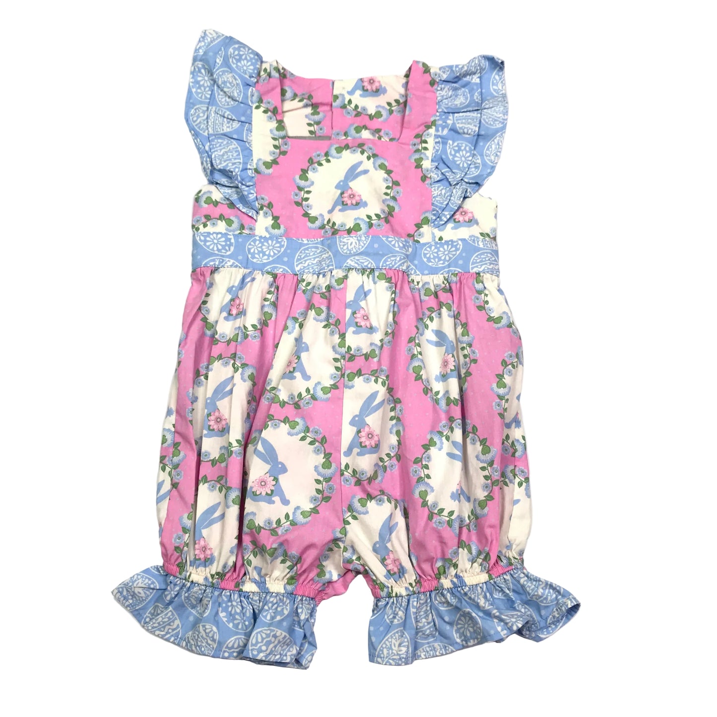 Eleanor Rose Easter Bunny Floral Romper Pink Blue Girls Size 3