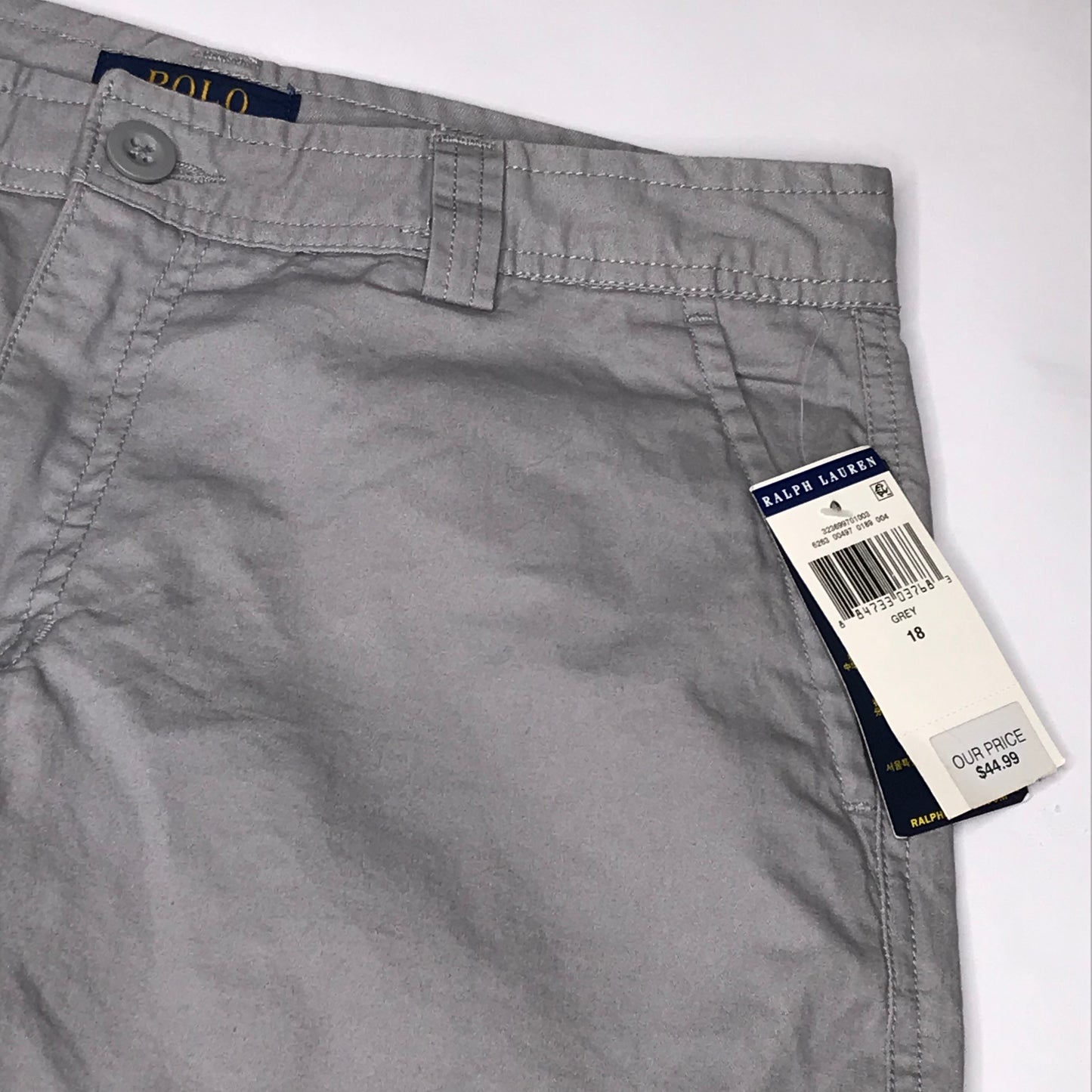 NWT Polo Ralph Lauren Boy Stretch Twill Cargo Shorts Grey Size 18