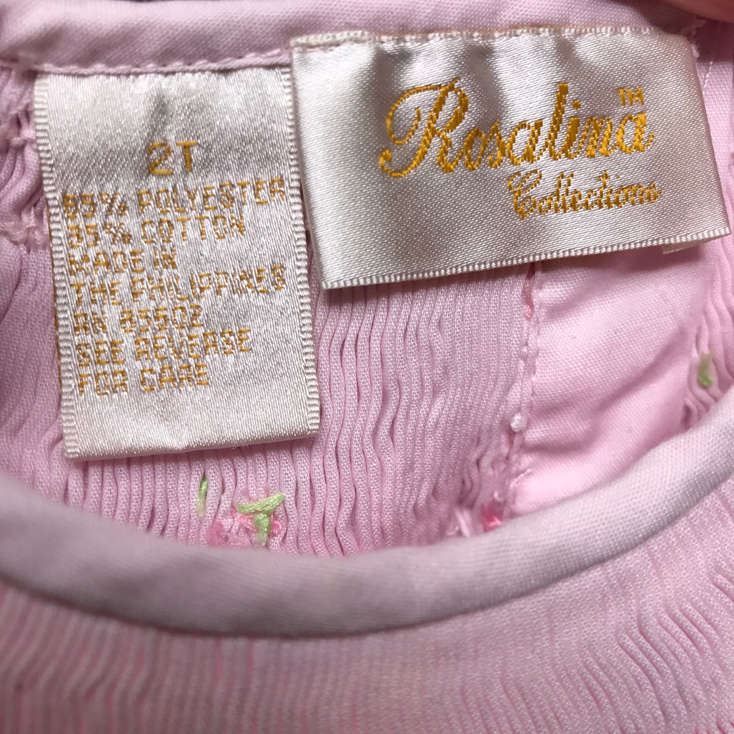 Rosalina Smocked Bishop Dress Pink Poplin Floral Girl Size 2T